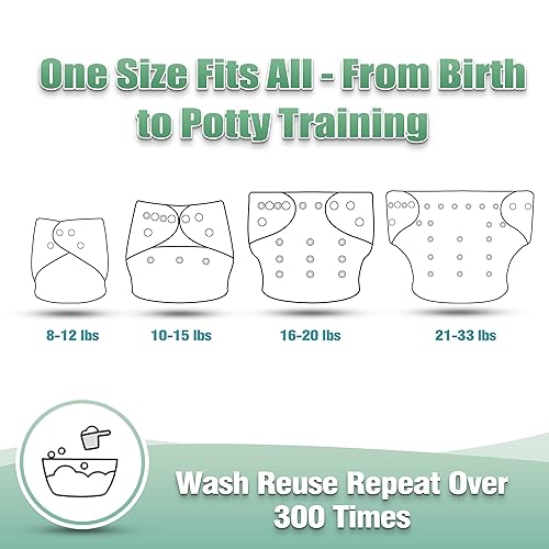 Miniatura 5 de wegreeco Pañales de tela, paquete de 6 con 6 insertos y 1 bolsa húmeda, pañales de tela lavables para bebés, talla única ajustable reutilizable