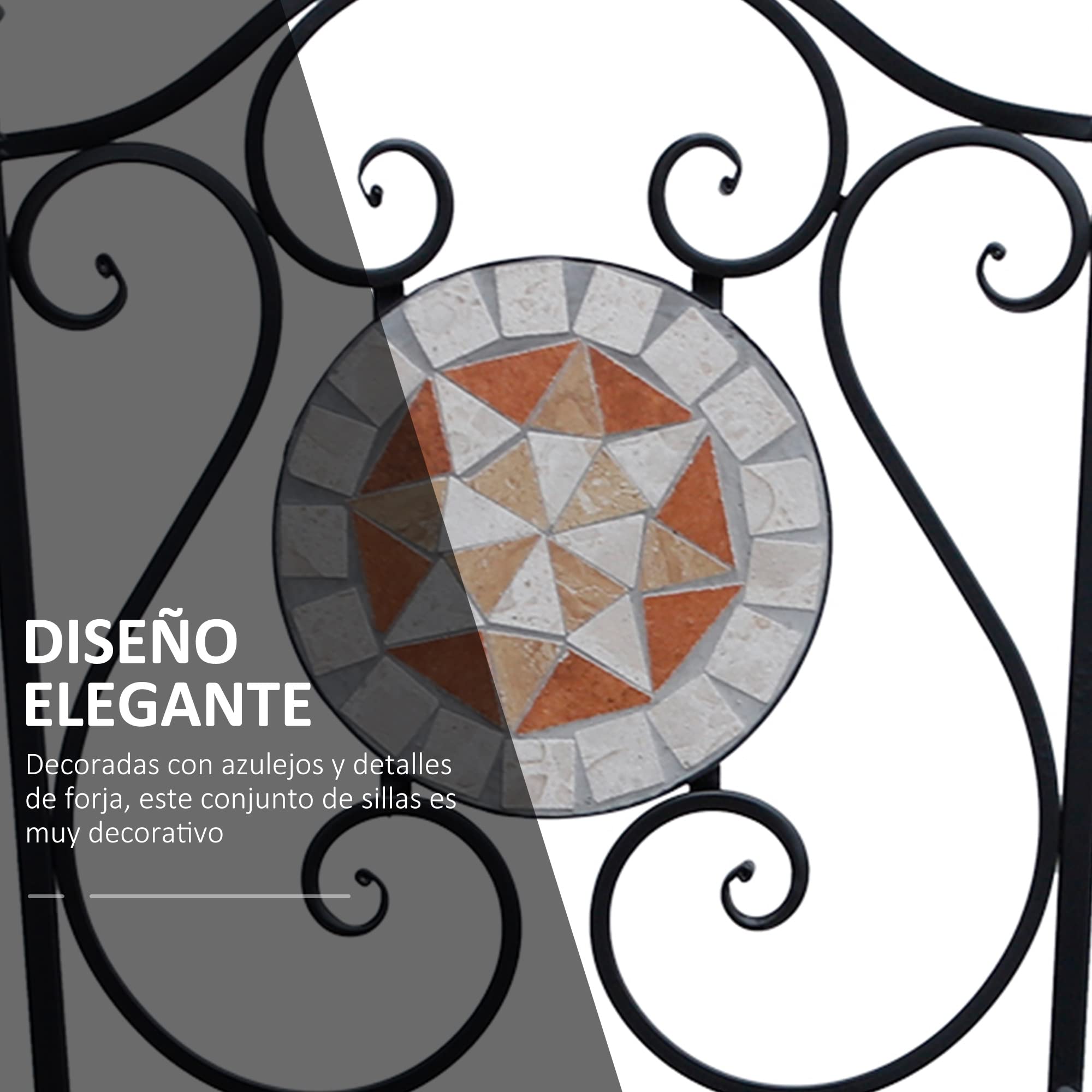Outsunny Set de 2 Sillas Plegables de Jardín Bistro 50x40x94,5 cm Negro | Silla Asiento Mosaico, para Terraza Balcón, Metal, Carga 120 kg