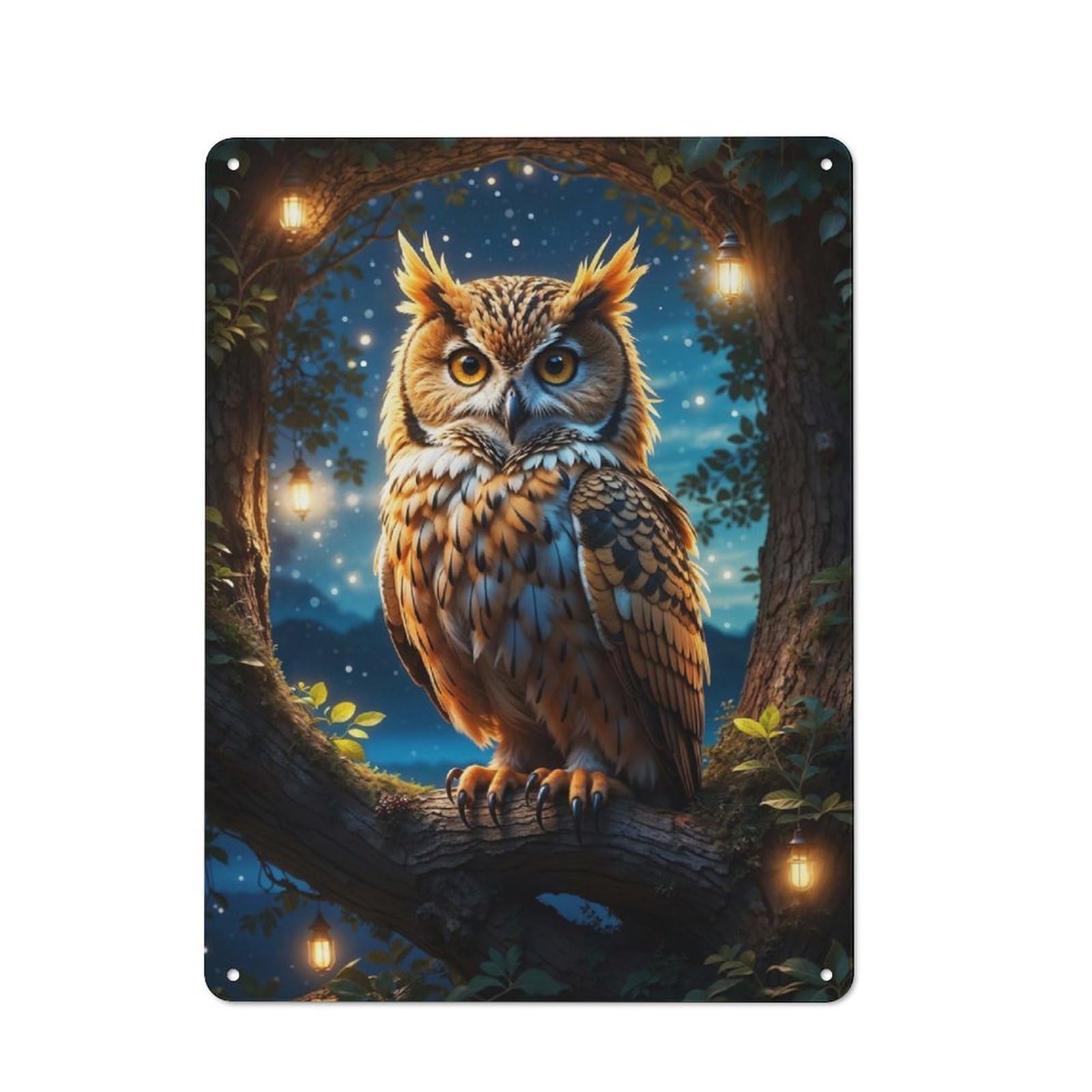 Junmoney Owl Perch Majesty In Moon Metal Sign 40X30cm With For Workshop Wall, Rustic Decor, For Collectors Decorating Workshops And Hobby Rooms