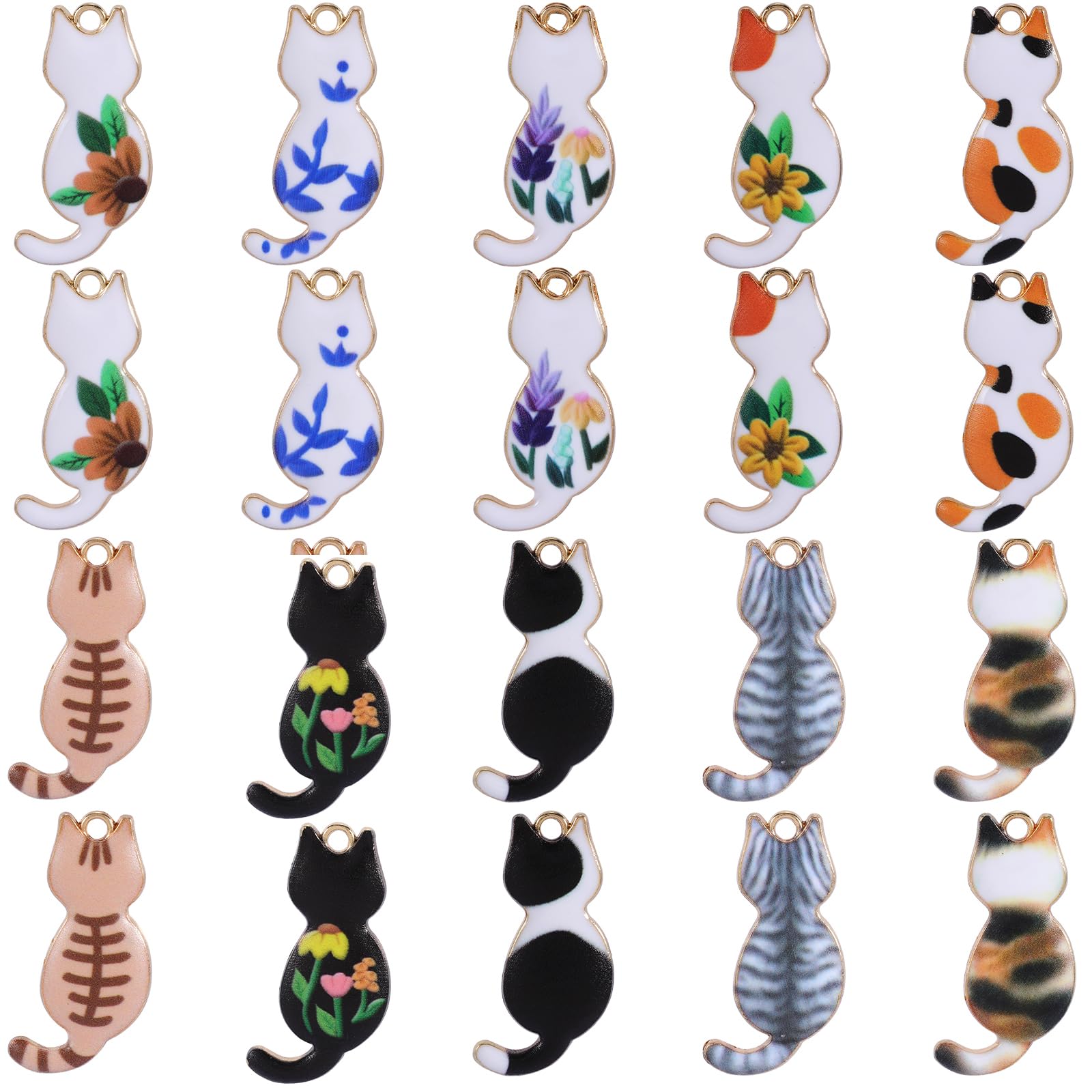 LEGENTLISUR 40Pcs Animal Enamel Charms for Jewellery Making Bulk Gold Plated Cat Pendant Charms for Bracelet Necklace Keychain DIY Craft Supplies
