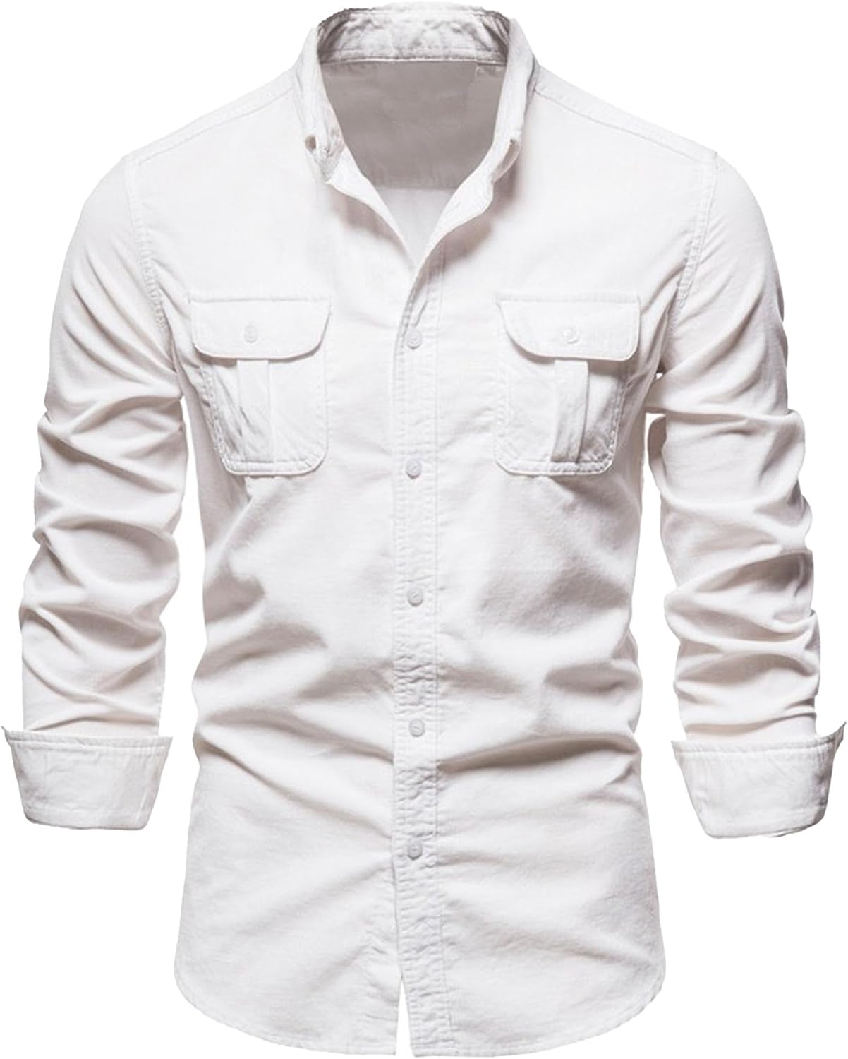 Men's Button Down Corduroy Shirt Slim Fit Long Sleeve Lapel Business Shirt Lightweight Shacket with Chest Pockets