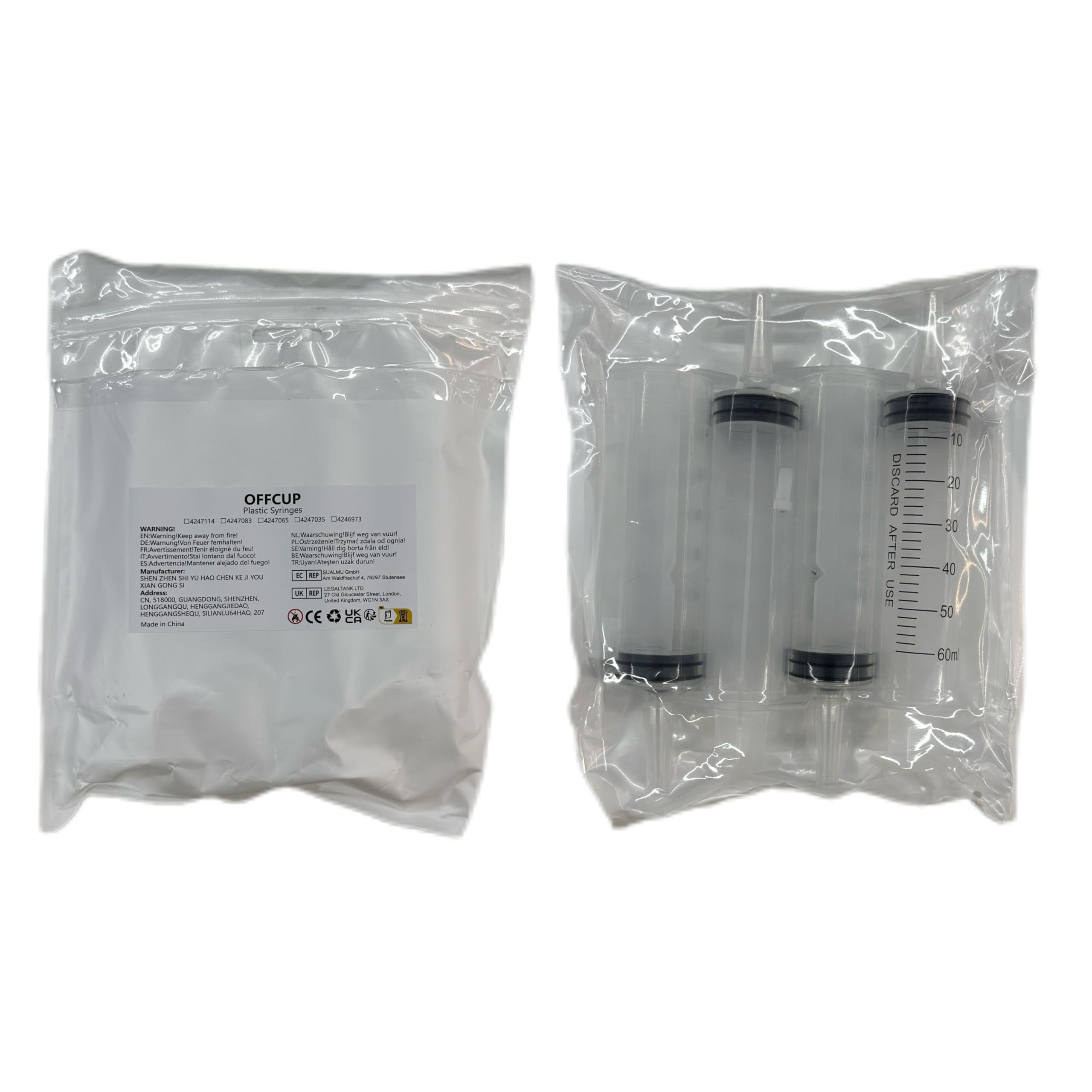 OFFCUP Siringa di Plastica 60ml 4Pcs Siringhe senza Ago Riutilizzabili per Alimentazione Animali