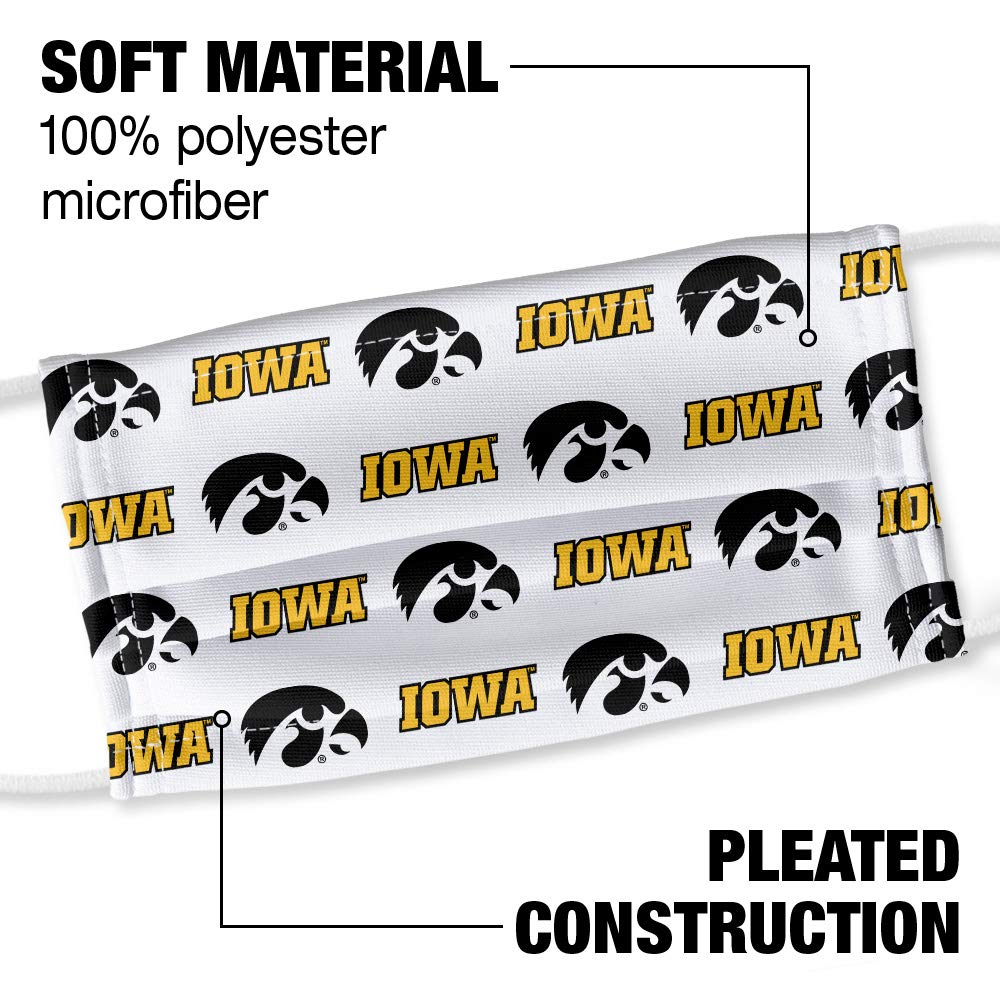 Popfunk University of Iowa Hawkeyes Logo Repeat - Iowa Away 1-Ply Reusable Face Mask Covering with Adjustable Nose Wire, Unisex