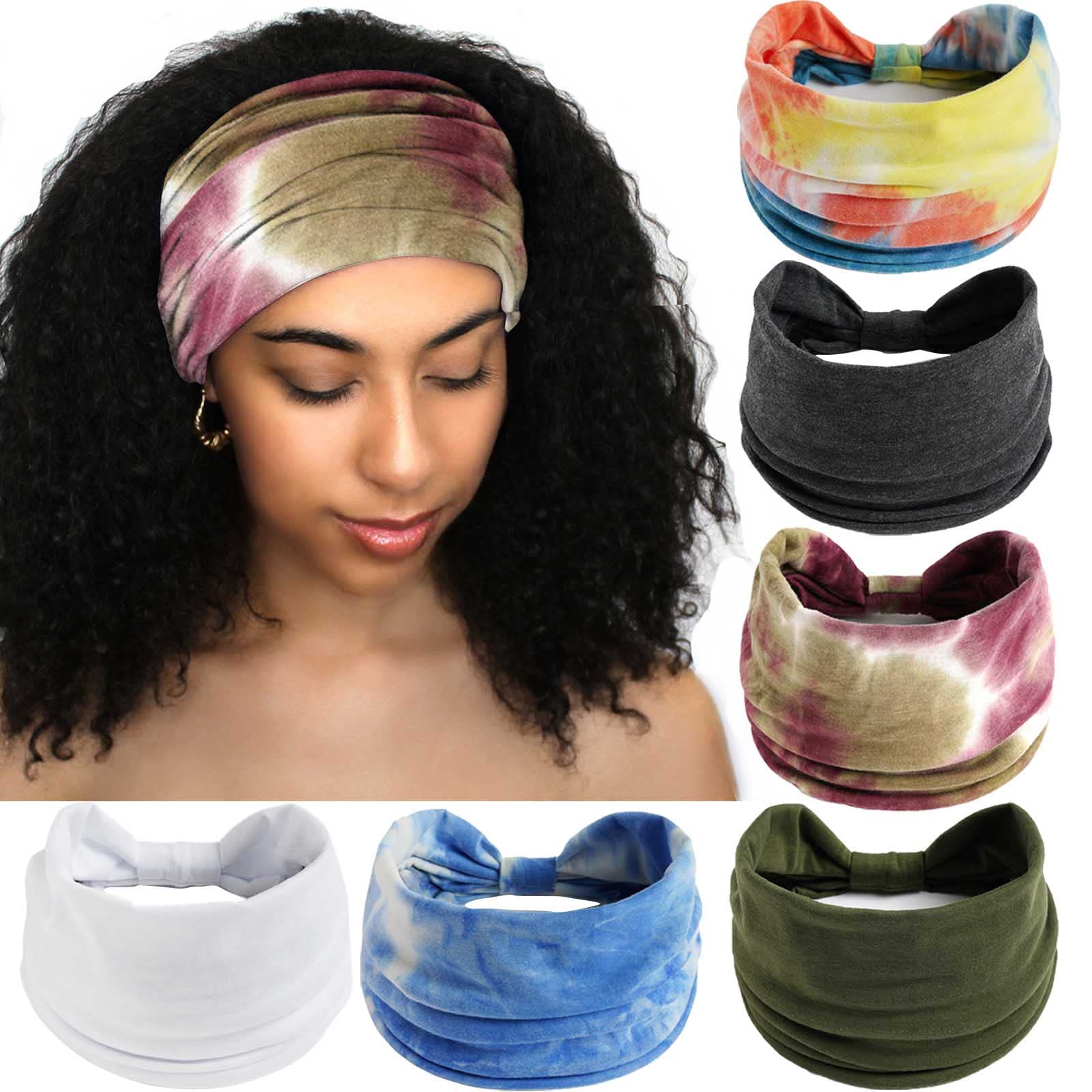 Olbye Wide Headbands Women Knotted Headband Non Slip Elastic Hair Bands Tie Dye Turban Head Wraps Workout Yoga Sports Sweatbands Boho Headbands for Women Fashion Hair Accessories Pack of 6 (Pattern B)
