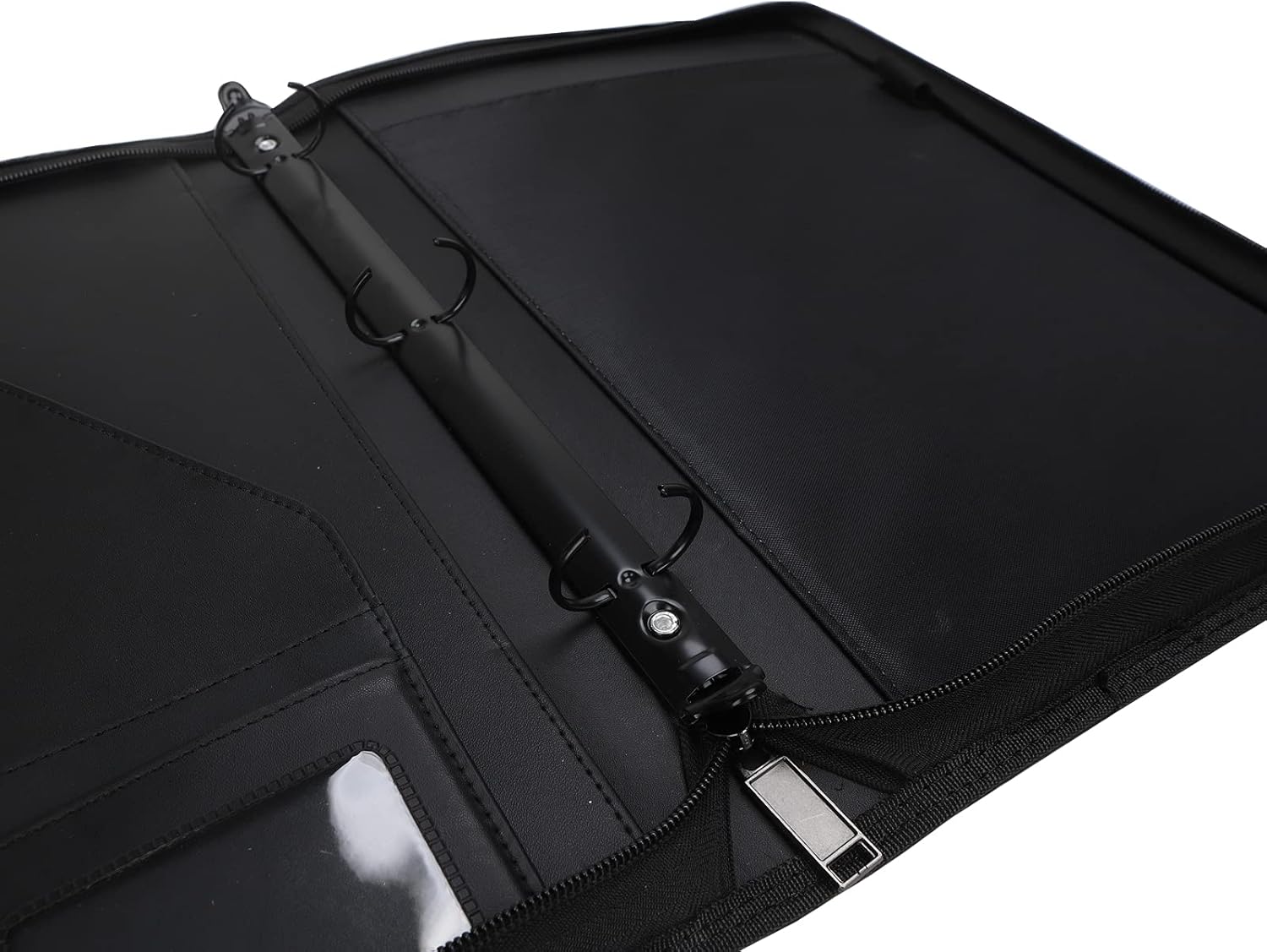 Zippered Portfolio Binder 3 Ring with Writing Pad Legal Size Letter - PU Leather Professional Padfolio Folder for Interview Business, Black