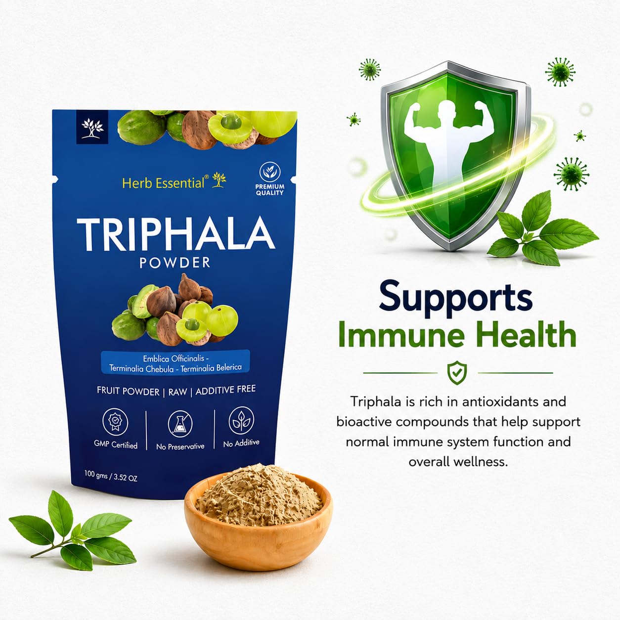 Herb Essential Triphala Powder 100g | Ayurvedic Triphala Churna Herbal Supplement | Supports Digestion, Healthy Gut, Constipation, Acidity & Bloating | Pure Organic Herbal Powder 4