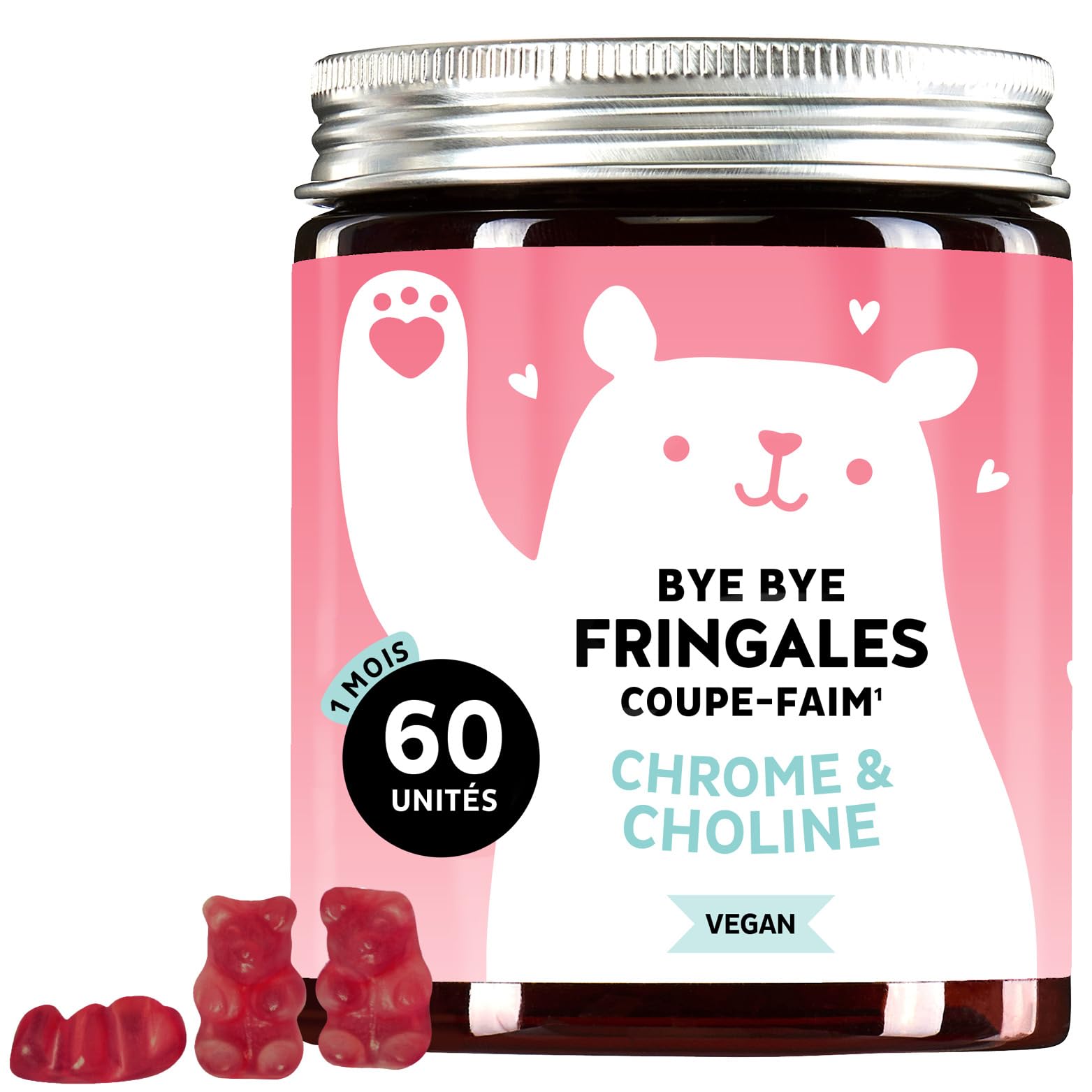 Bye Bye Fringales Coupe-Faim – Avec du Chrome et de la Choline – Pour maintenir une glycémie normale – 60 unités (1 mois) – Sans Sucres Ajoutés, Vegan – Bears with Benefits