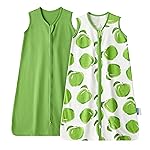 TILLYOU 2 Pack Baby Sleep Sack 6-12 Months 100% Cotton Wearable Blanket 0.5 TOG Sleeveless Summer Sleep Sacks with 2-Way Zipper, Green Apple & Fruit Green