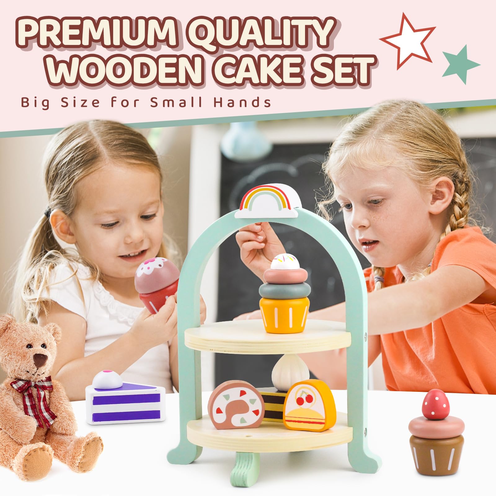 Airlab Cucina Giocattolo per Bambini Bambino, Giochi Accessori Cibo Cucina, Torta Dessert in Legno, Giocattolo Educativo Montessori, Regalo Compleanno Pasqua Halloween Natale Ragazzo Ragazza 3+ Anni