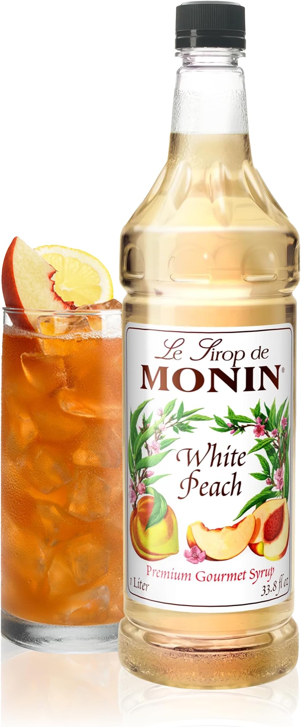 Monin Flavored Syrup,White Peach, 33.8-Ounce Plastic Bottle (1 liter) by Monin [Foods]
