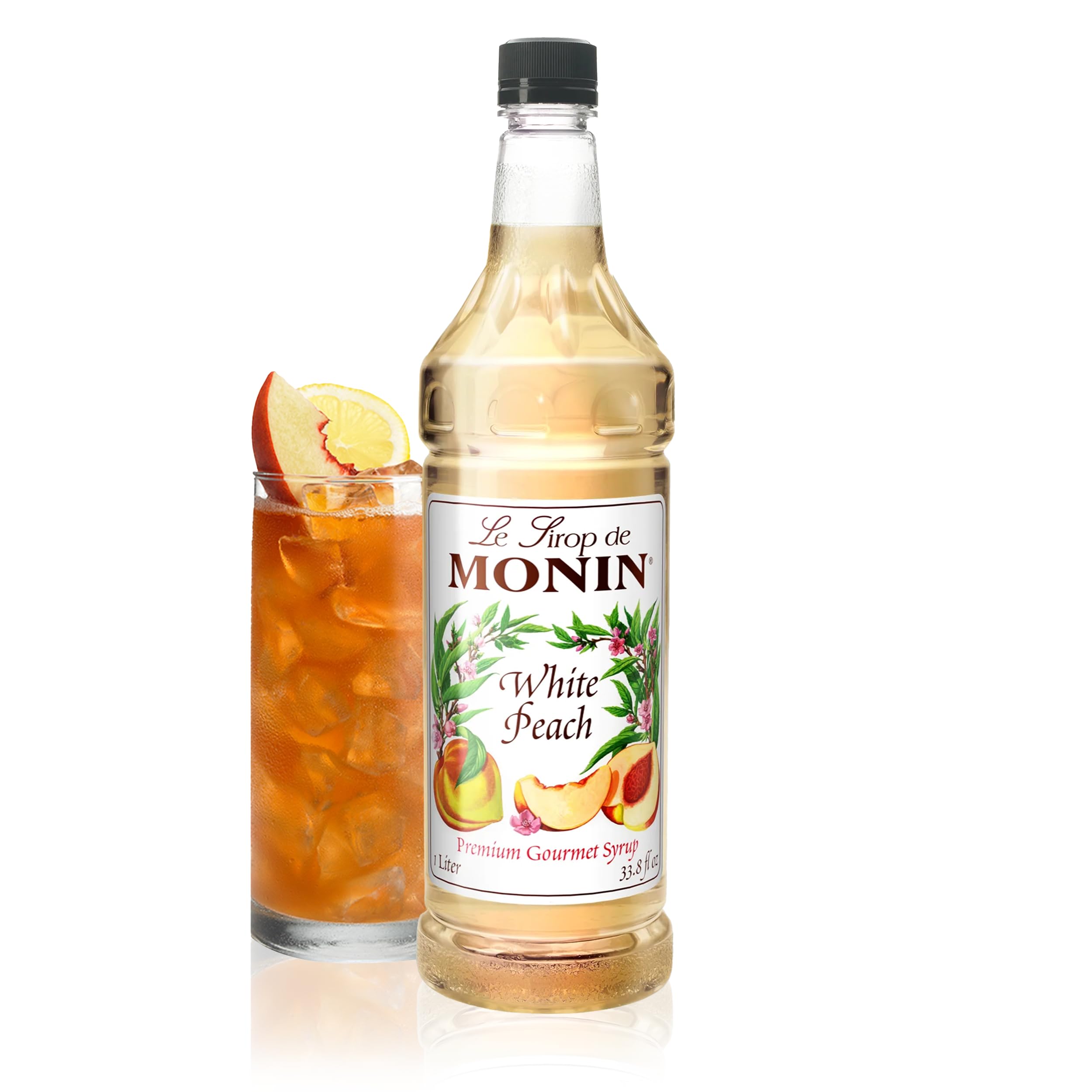 White Peach Syrup, Juicy Ripe Peach Flavor, Perfect for Cocktails, Mocktails, Iced Teas, & Smoothies, Gluten-Free, Non-GMO (1 Liter)