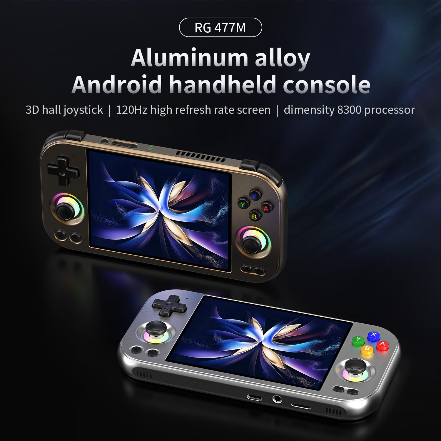 RG477M - Consola de juegos de mano retro, aleación de aluminio CNC, sistema Android 14 de 4.7 pulgadas, LTPS de 4.7 pulgadas, pantalla integrada, procesador 8300, compatible con WiFi 6E, Bluetooth 5.3