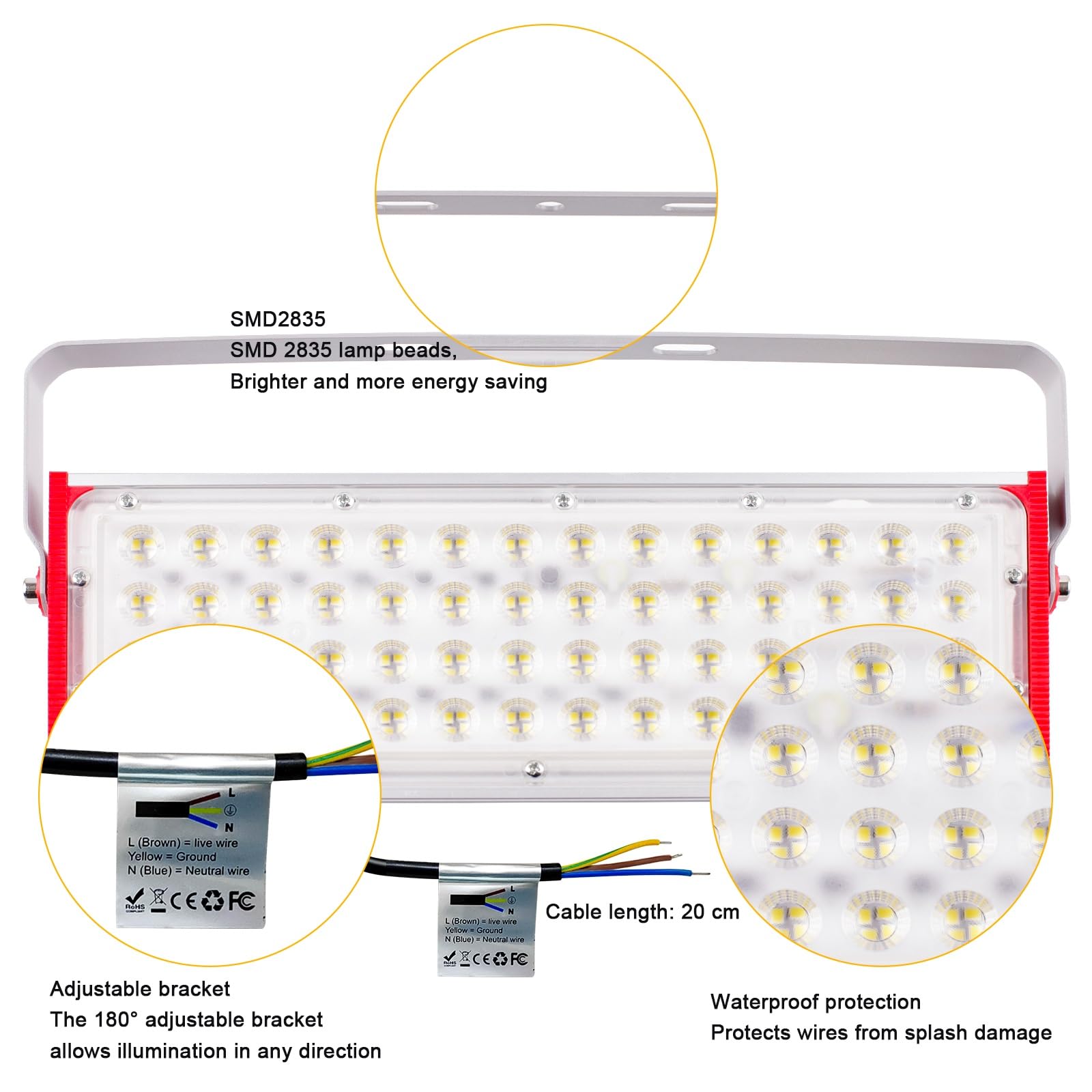Focos LED Exterior 200W, 20.000 lúmenes Proyector LED Exterior IP66 Impermeable foco exterior de Floodlight 2 Piezas foco blanco frío de 6500K, luz de inundación para almacén garaje jardín patio
