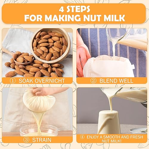 Miniatura 5 de Chielor 10 bolsas de leche de nueces de grado de malla fina reutilizables para estopa, coladores, bolsas de filtro de algodón orgánico sin blanquear