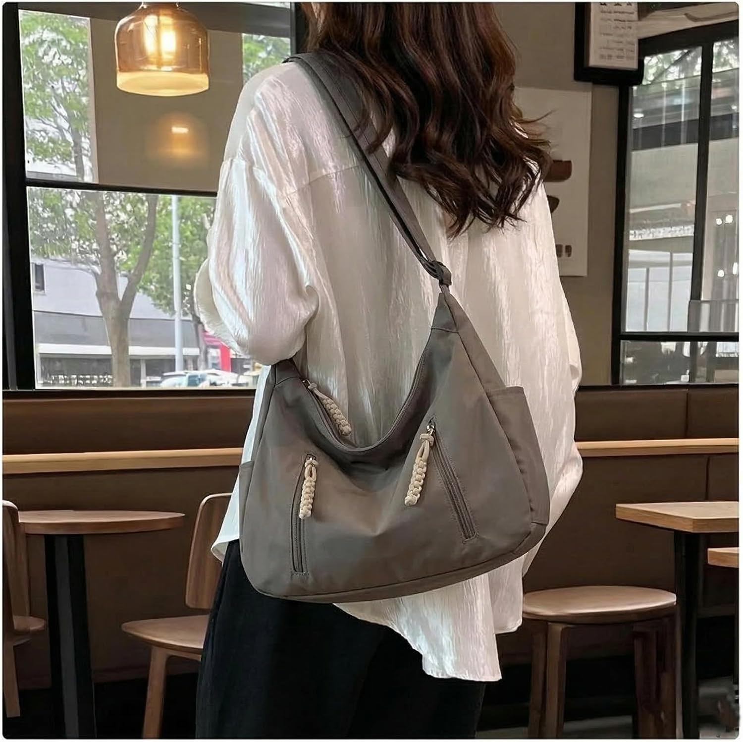 Nylon Crossbody Bags for Women Slouchy Crescent Tote Bag Lightweight Casual Shoulder Hobo Dumpling Bag Travel Sling Purse