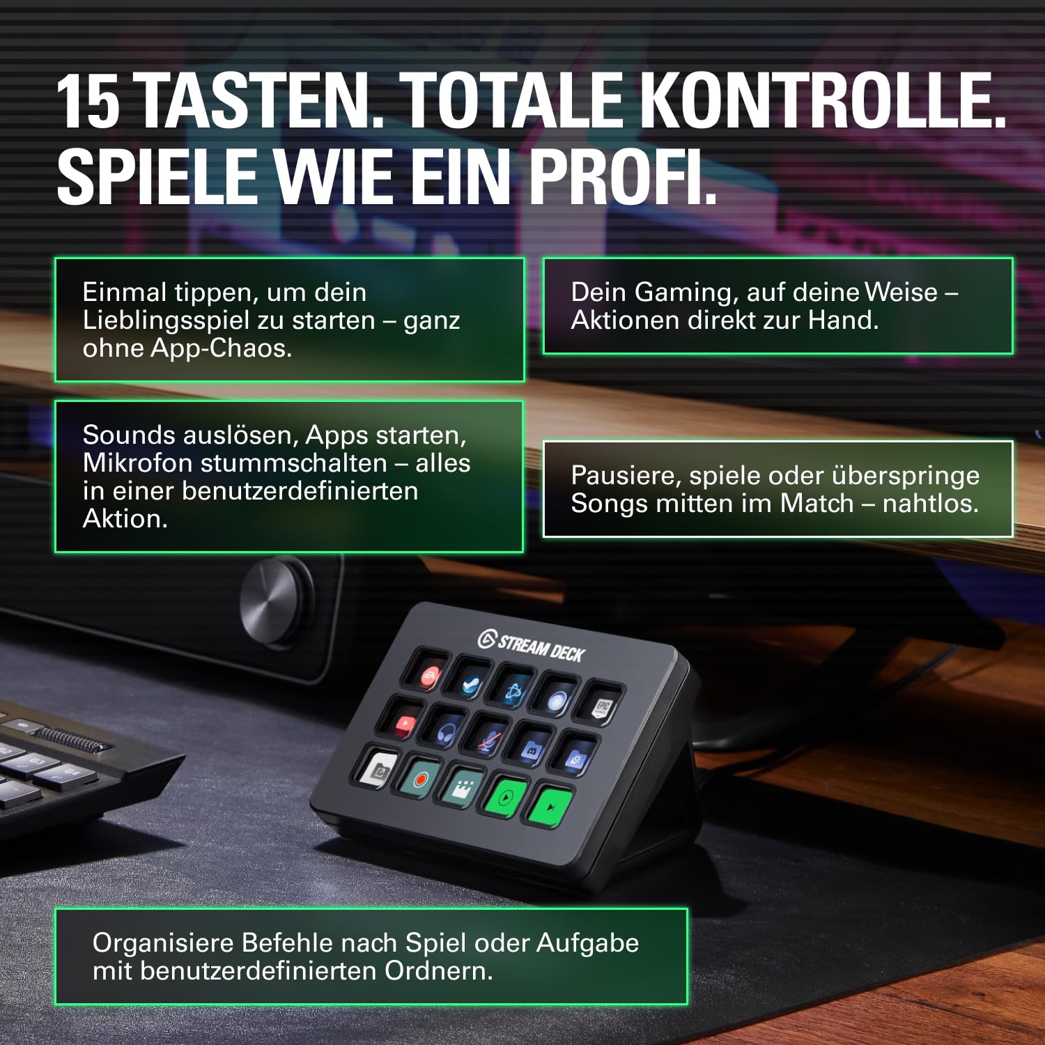 Elgato Stream Deck MK.2 – Studio-Controller, 15 Makrotasten, auslösen von Aktion in Apps und Software wie OBS, Twitch, YouTube und anderen, für Mac und PC