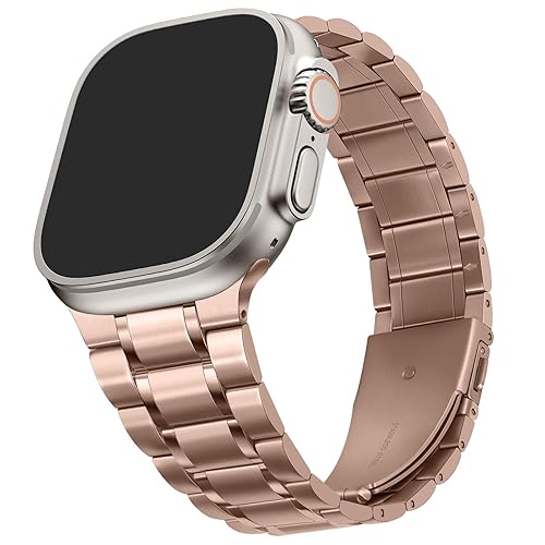 HITZEE Metal Bands Compatible with Apple Watch Band 49/46/45/44/42mm, Stainless Steel Replacement Men/Women Band Strap Compatible for iWatch Ultra 3/2/1 SE3-1 Series 11 10 9 8 7 6 5 4-1, Rose Gold