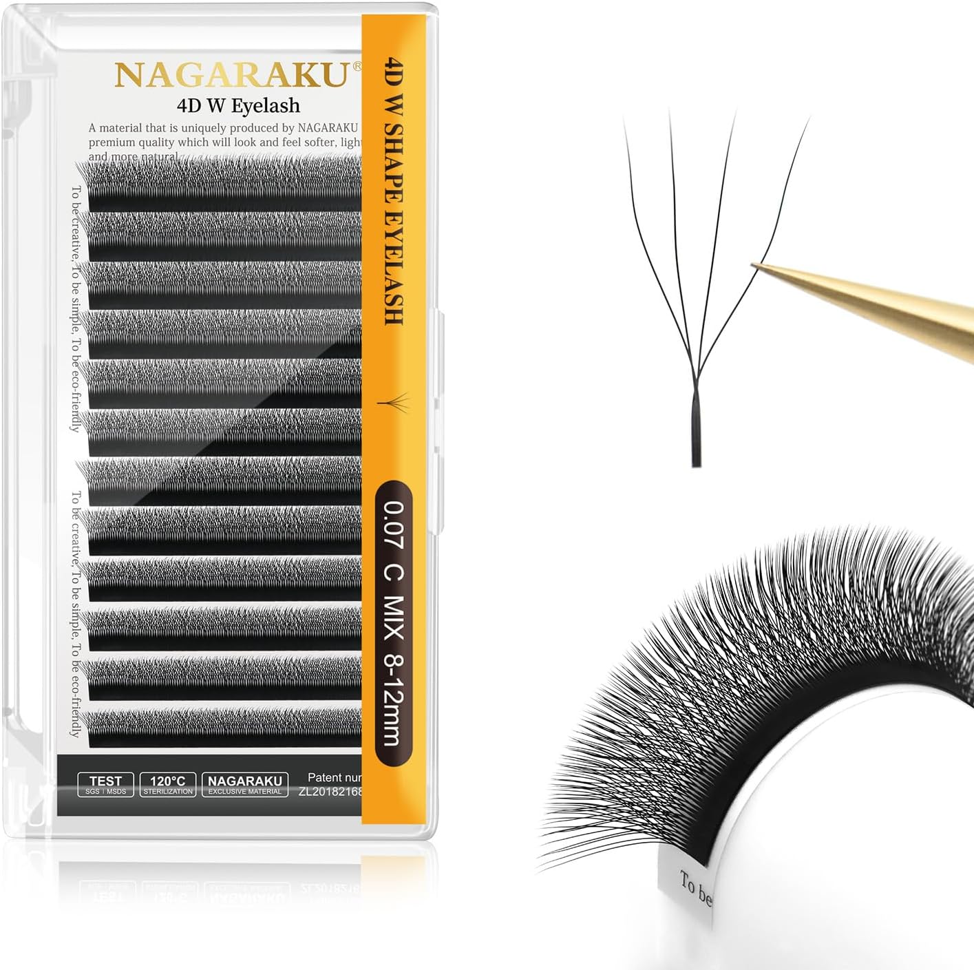 NAGARAKU 4D Lashes, W Shape Eyelash Extensions 0.07mm C Curl 8-12mm Mix Volume Lashes Hand Woven Long Stem Matte Black Premade Fans 4 Tips False Eyelash