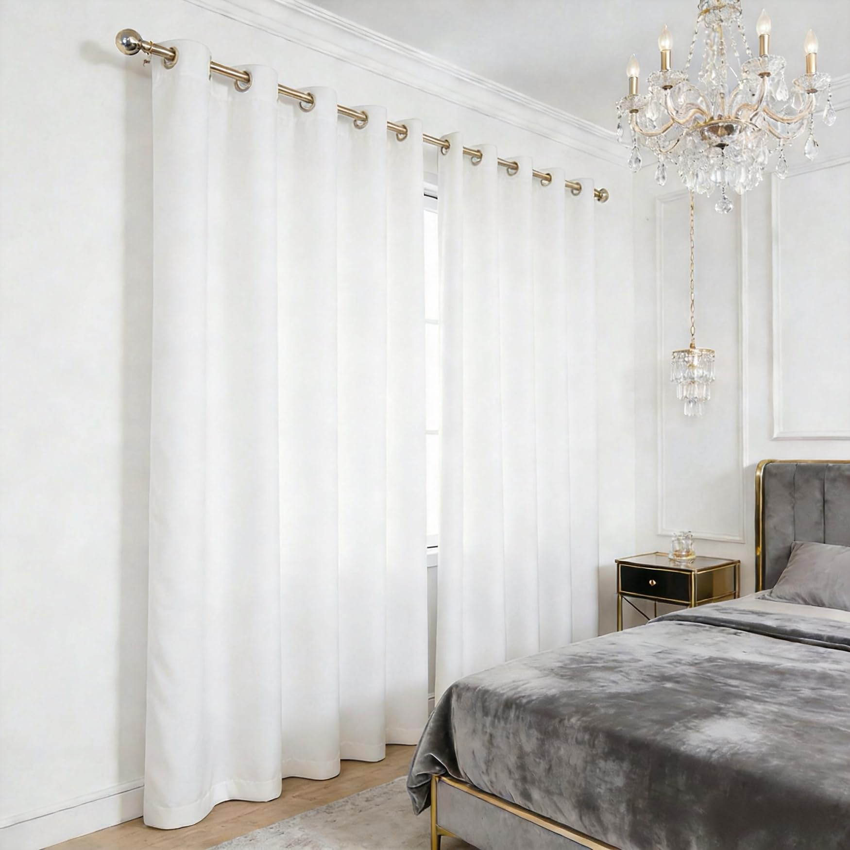 Rideau anti bruit et chaleur pour isoler le salon tissu blanc opaque 210x230