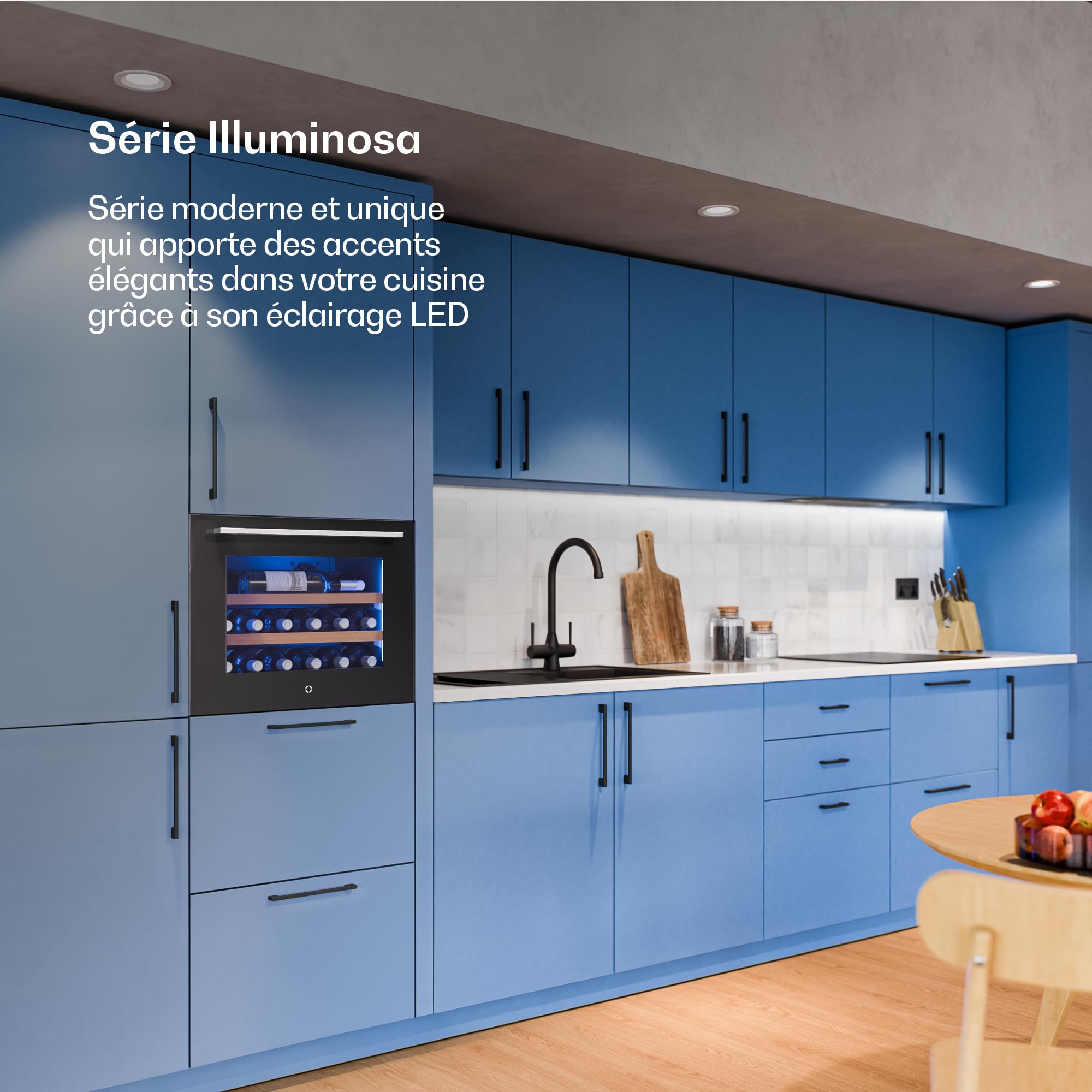 KLARSTEIN Illuminosa Cave à Vin Encastrable - 19 Bouteilles, 1 Zone, 5-20°C, LED, Porte UV, Silencieuse, Clayettes Bois, Frigo Vin, Contrôle Tactile