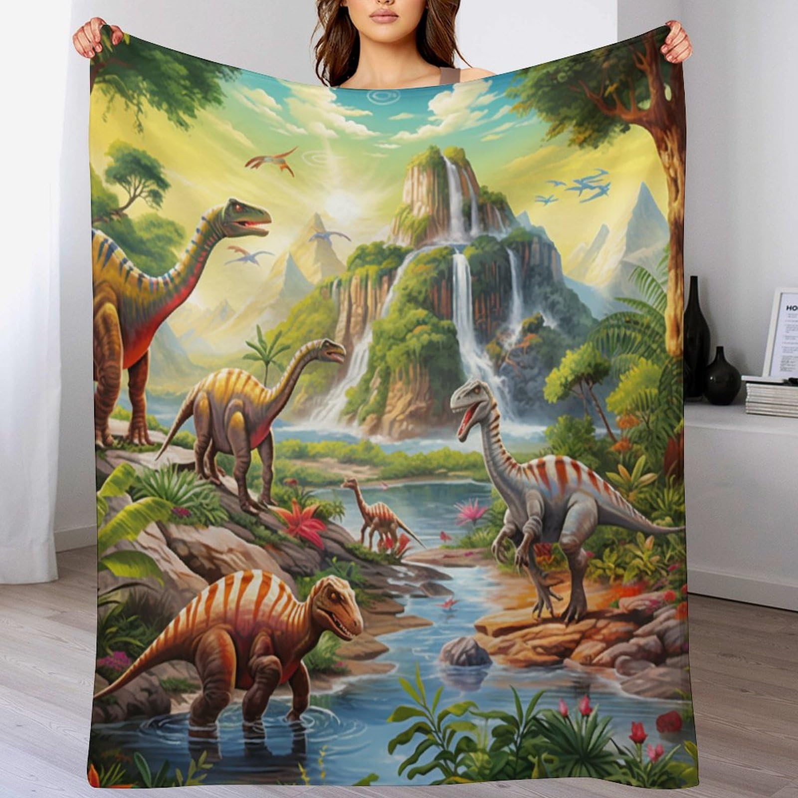 Couverture dinosaure contre le froid plaid flanelle doux anti-frissons