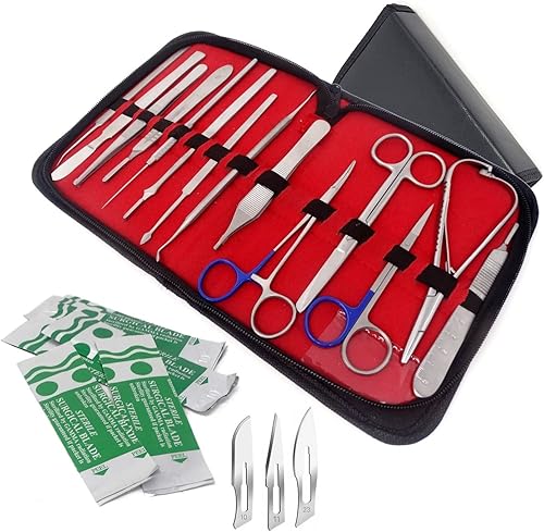 Premium A2ZSCILAB - Kit de 44 instrumentos veterinarios para tijeras, pinzas para agujas, mango de bisturí, acero inoxidable, todo en uno