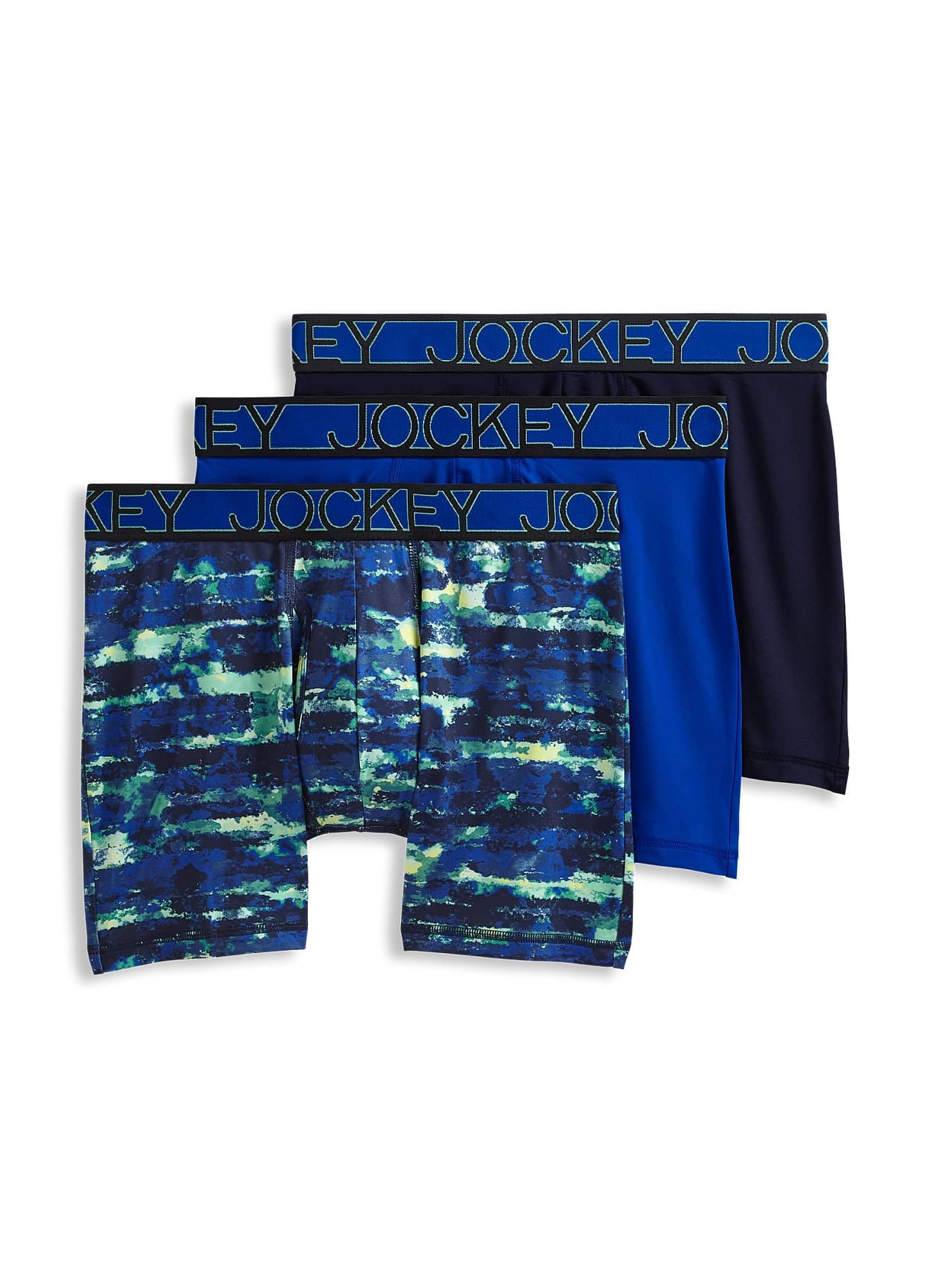 Jockey Men's Underwear Active Microfiber 5" Boxer Brief - 3 Pack, Bluest Blue/Smoky Stripe Blues/True Navy, XL