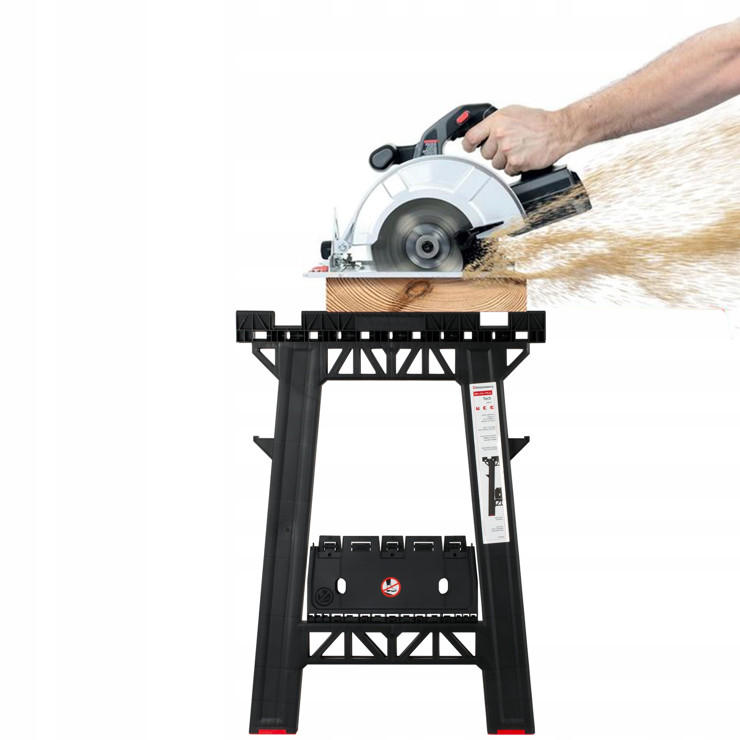 BirnePower Arbeitsbock Klappbock 2er Set – Robuster Unterstellbock bis 350kg (175kg/Stück) – Sägebock Klappbar mit Werkzeugablage, Schneidrille & Anti-Rutsch-Füßen für Werkstatt & Baustelle