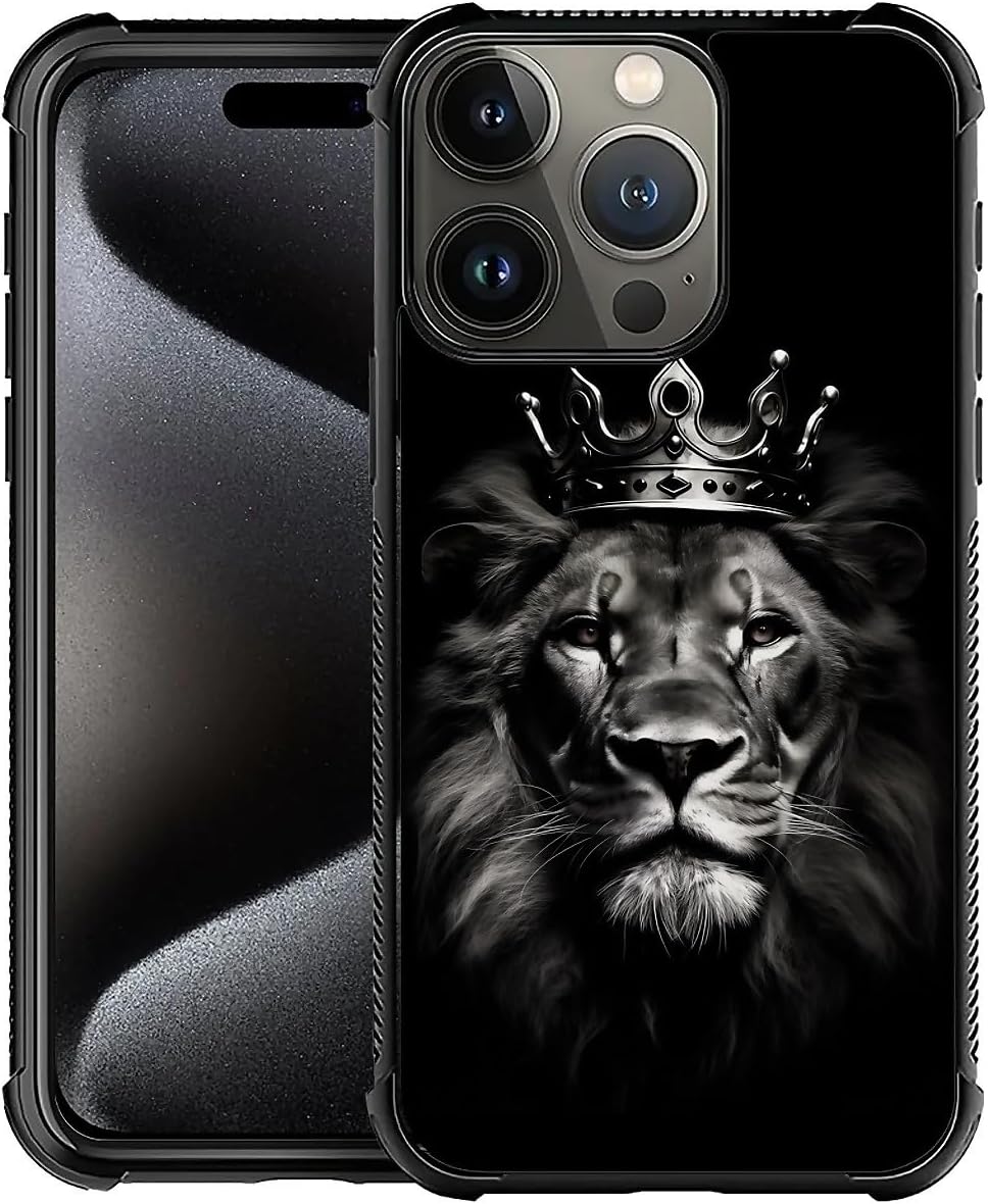for iPhone 16 Pro Max Case, King Crown Lion Pattern Graphic Design Girl Boy Soft Silicone Hard Acrylic Shock Protection for iPhone 16 Pro Max