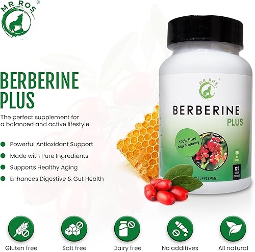 Miniatura 5 de Berberine Plus Cápsulas de 1200 mg  Cápsulas de suplemento de berberina HCl con jalea real  Suplemento de verduras de alta pureza y máxima potencia