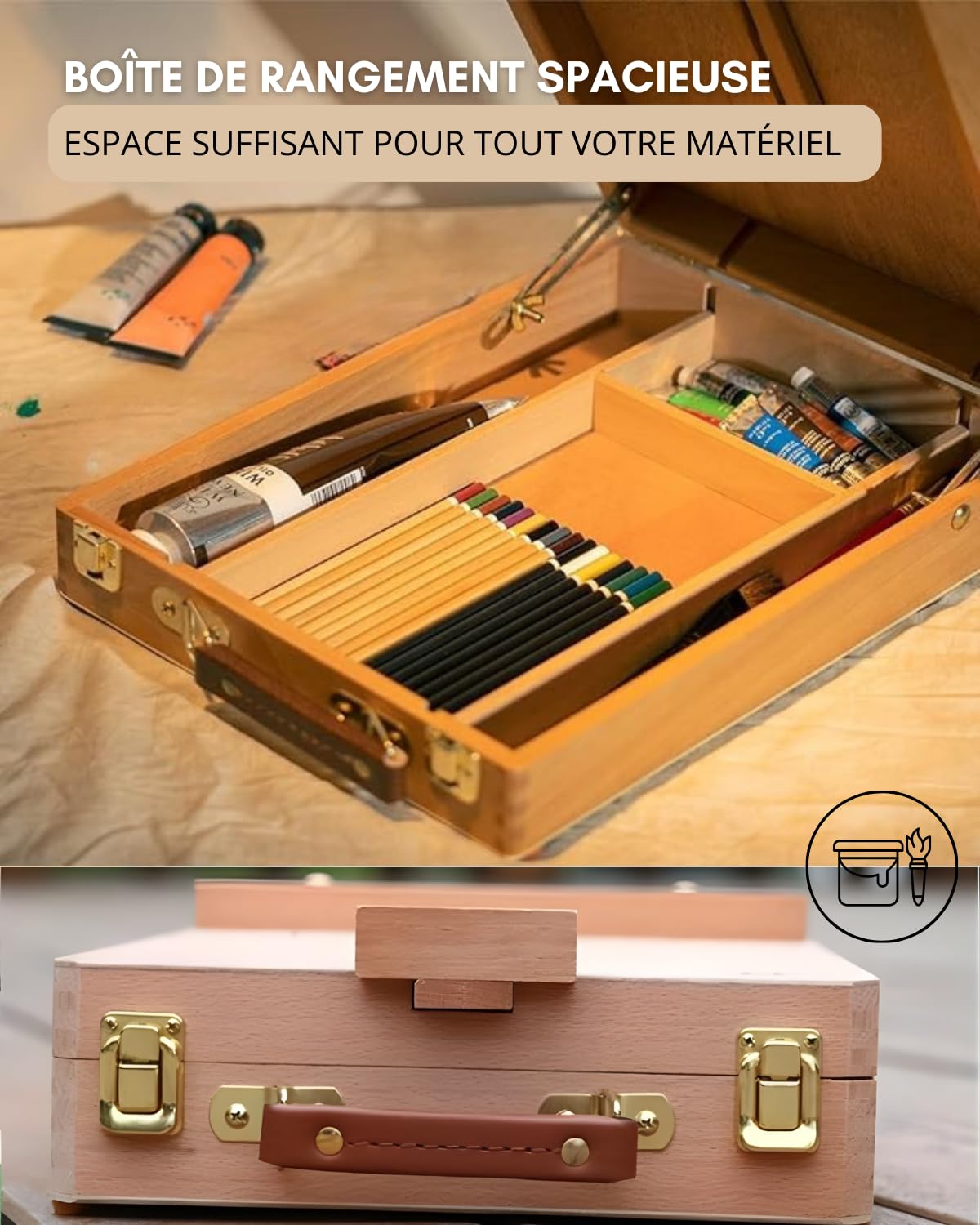 Chevalet Peinture, de Table en Bois de Hêtre avec Boîte de Rangement