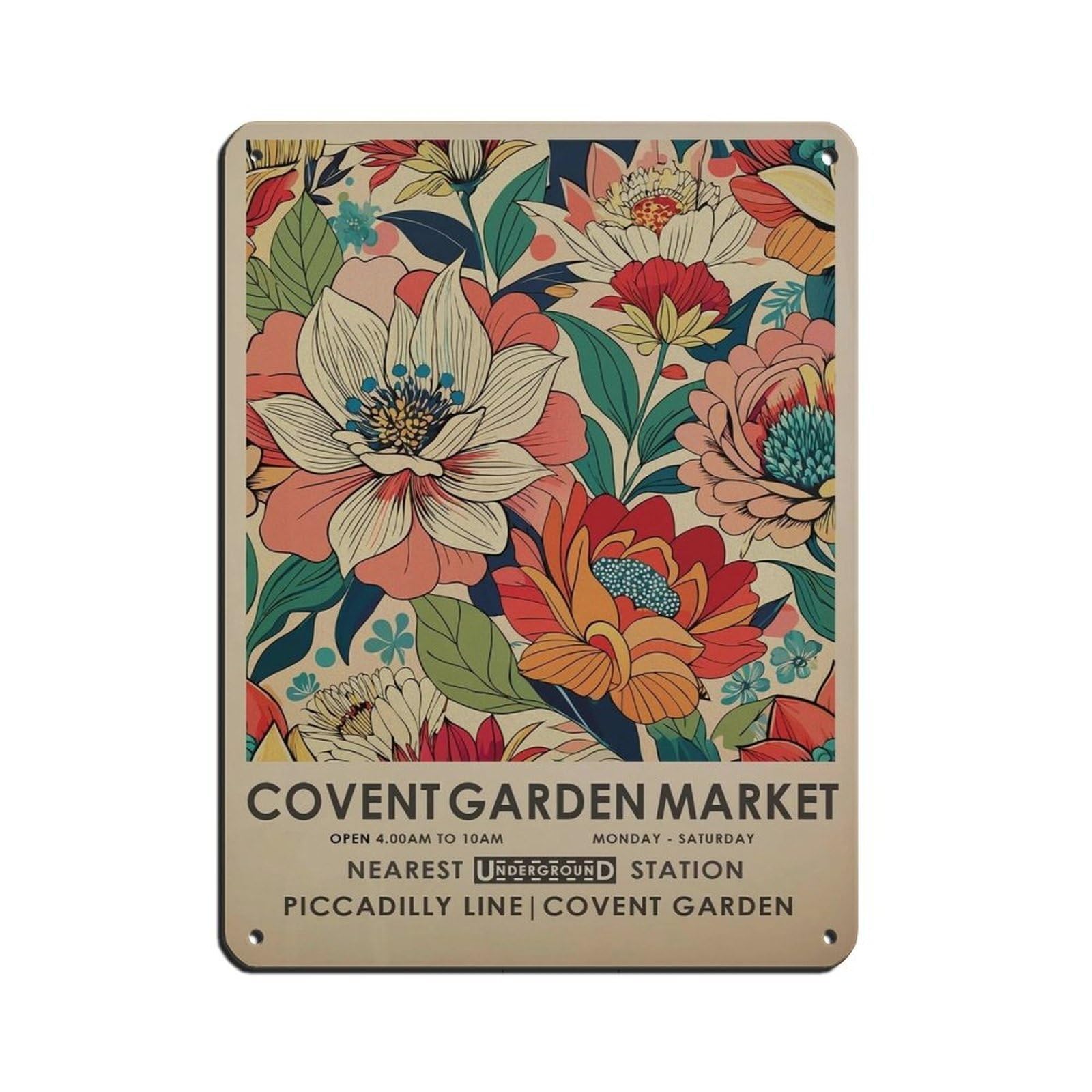 Covent Garden Flower Market, Vintage Botanical Tin Sign Vintage Metal Pub Club Cafe Bar Home Wall Art Decoration Poster Retro 12x16inch(30x40cm)