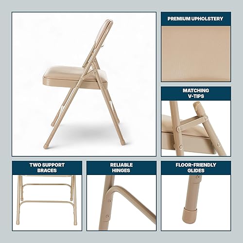 Miniatura 10 de OEF Furnishings Paquete de 4 sillas plegables acolchadas de vinilo de alta calidad, color beige