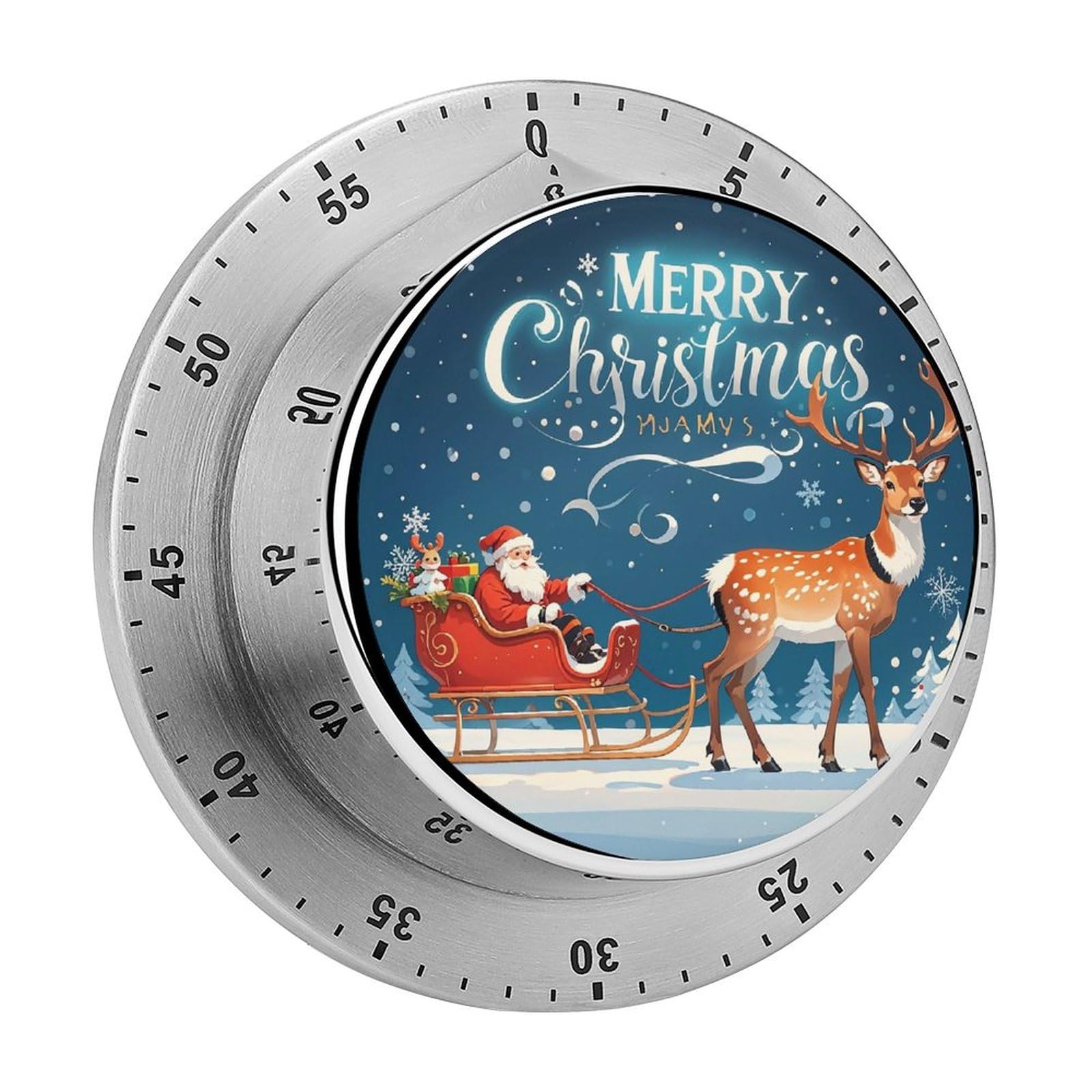 Elk Pulling Sled Santa Claus Printed Waterproof Christmas Timer with Loud Alarm Outdoor Timer for Cooking Exercise Baking