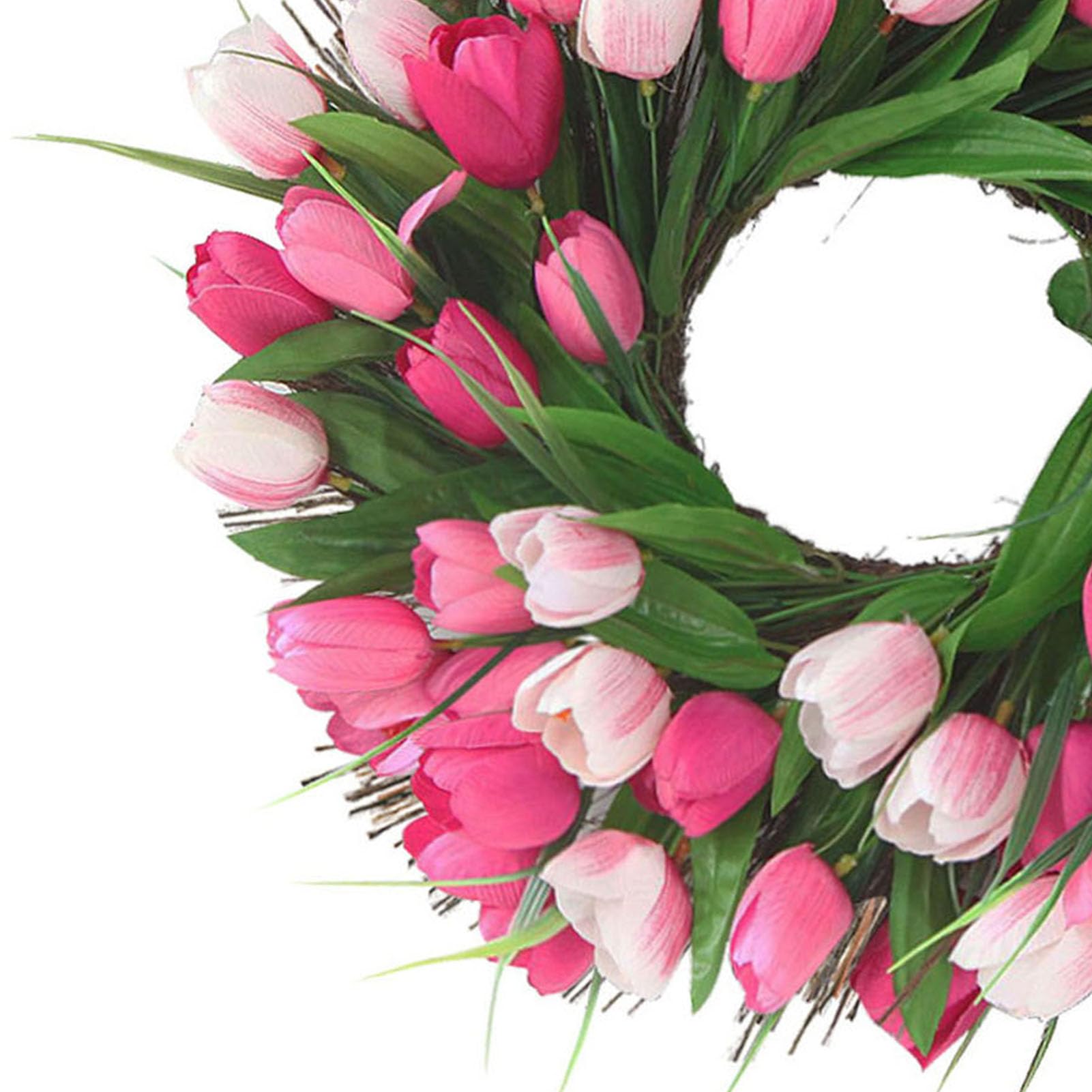 Frühlingskranz für die Haustür, 17,72 Zoll Realistischer Kranz, Künstliche Blumen-Sommer-Blumenkränze für die Ganze Saison für Tür, Hochzeit, Wand, Außen- und Innendekoration (Rosa Weiß)