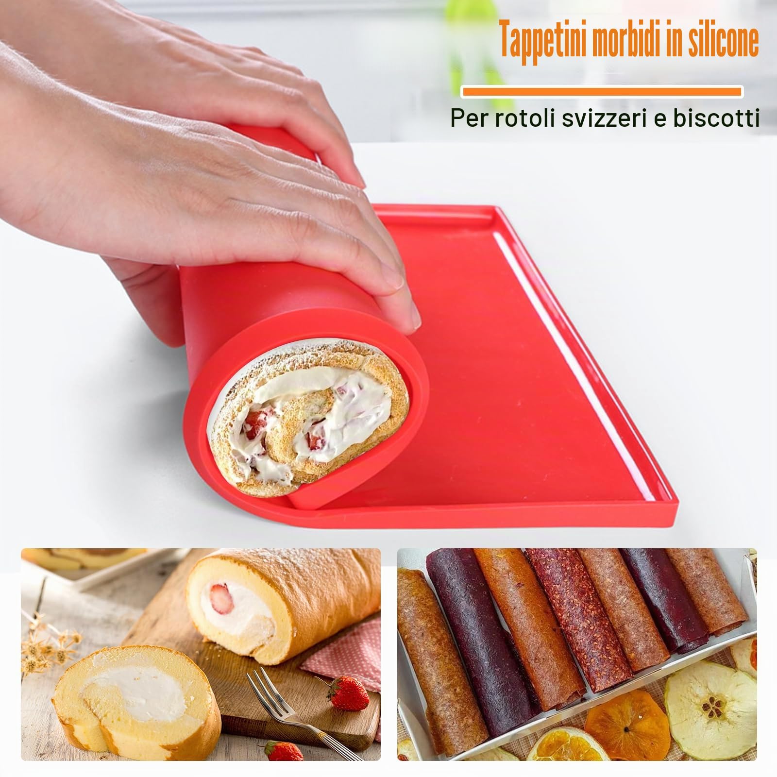 4 Pezzi Fogli Disidratatore in Silicone con Bordo | 30 x 26cm Tappetini Disidratatori In Silicone, Tappetino da Forno per Rotolo con Raschietto, per Fare Rotoli Torta