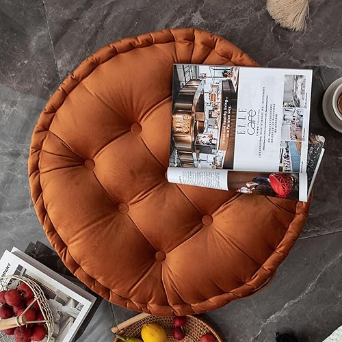 Miniatura 2 de MOJUN Almohadas redondas de suelo, cojín grande de terciopelo holandés de color sólido con asa para adultos, almohada redonda gruesa de meditación