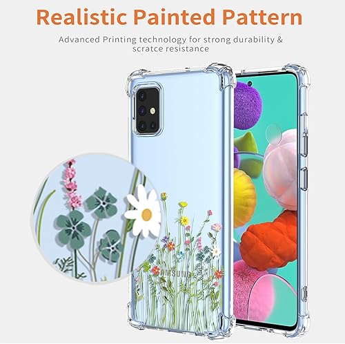 Miniatura 3 de Funda para Samsung Galaxy A51 4G, Samsung A51 4G SM-A515U con protector de pantalla, funda transparente con patrones de jardín de flores, funda