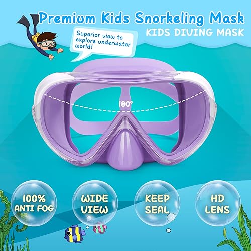 Miniatura 5 de Máscara de natación para niños, máscara de buceo de esnórquel de 180, gafas de natación antivaho para niños con cubierta para la nariz, gafas de