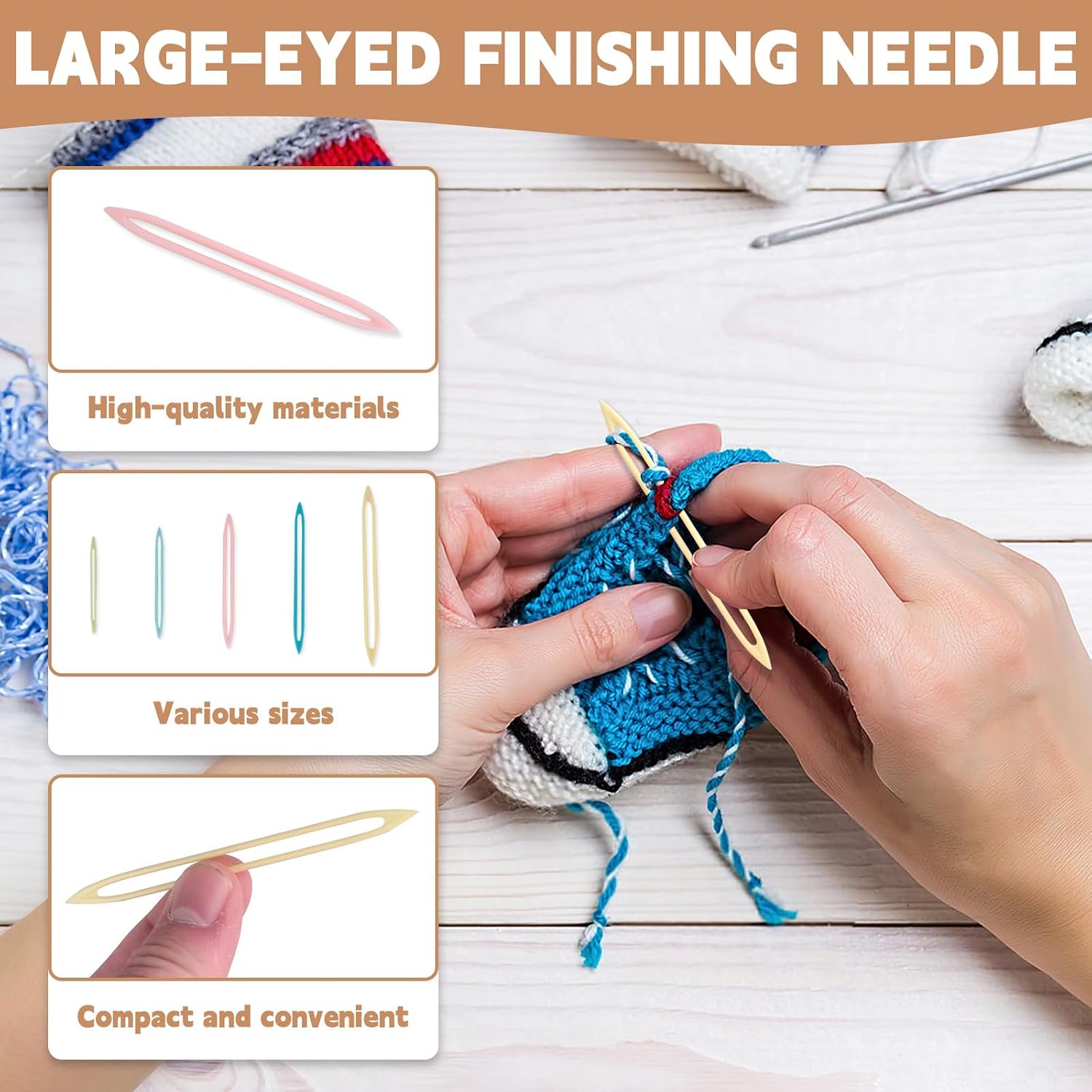 SNOMEL 20 Pieces Large Eye Finishing Yarn Needle, Multi Colors Sewing Needles Large Eye, Darning Tapestry Hooks for Yarn Weaving Knitting Crochet Supplies (5 Sizes)