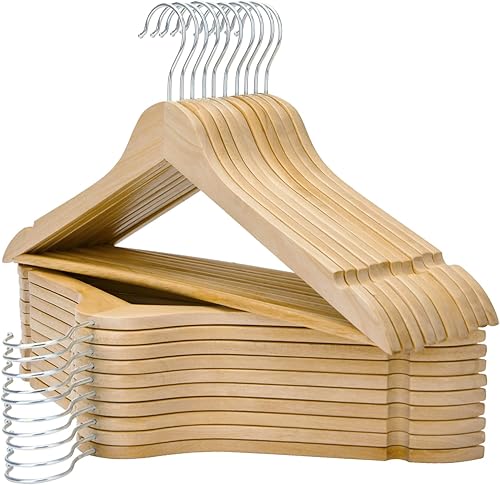 FairyHaus Perchas de madera – Paquete de 20, perchas de madera natural con gancho giratorio de 360° y muescas, colgador de madera delgado y ligero