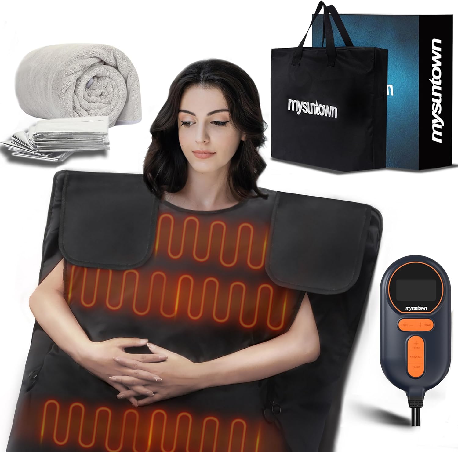 mysuntown Infrared Sauna Blanket Detoxify Bodies and Weight Benefit Personal Body Health at Home Portable Sauna Blanket for Home with Red Light Therapy 6.23ft x 2.95ft 86-158℉ 20-60 Minutes Timer