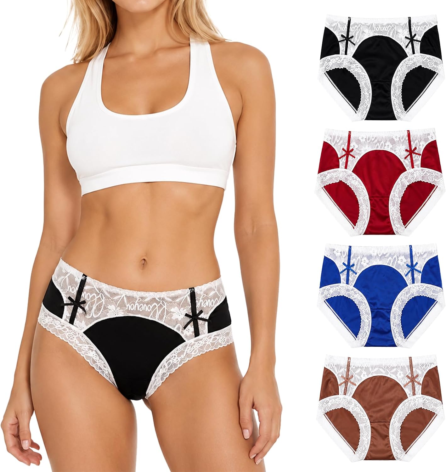 Womens High Waist Lace Panties Soft Breathable Ladies Hipster Panty Multi Cute Briefs 4 Pack