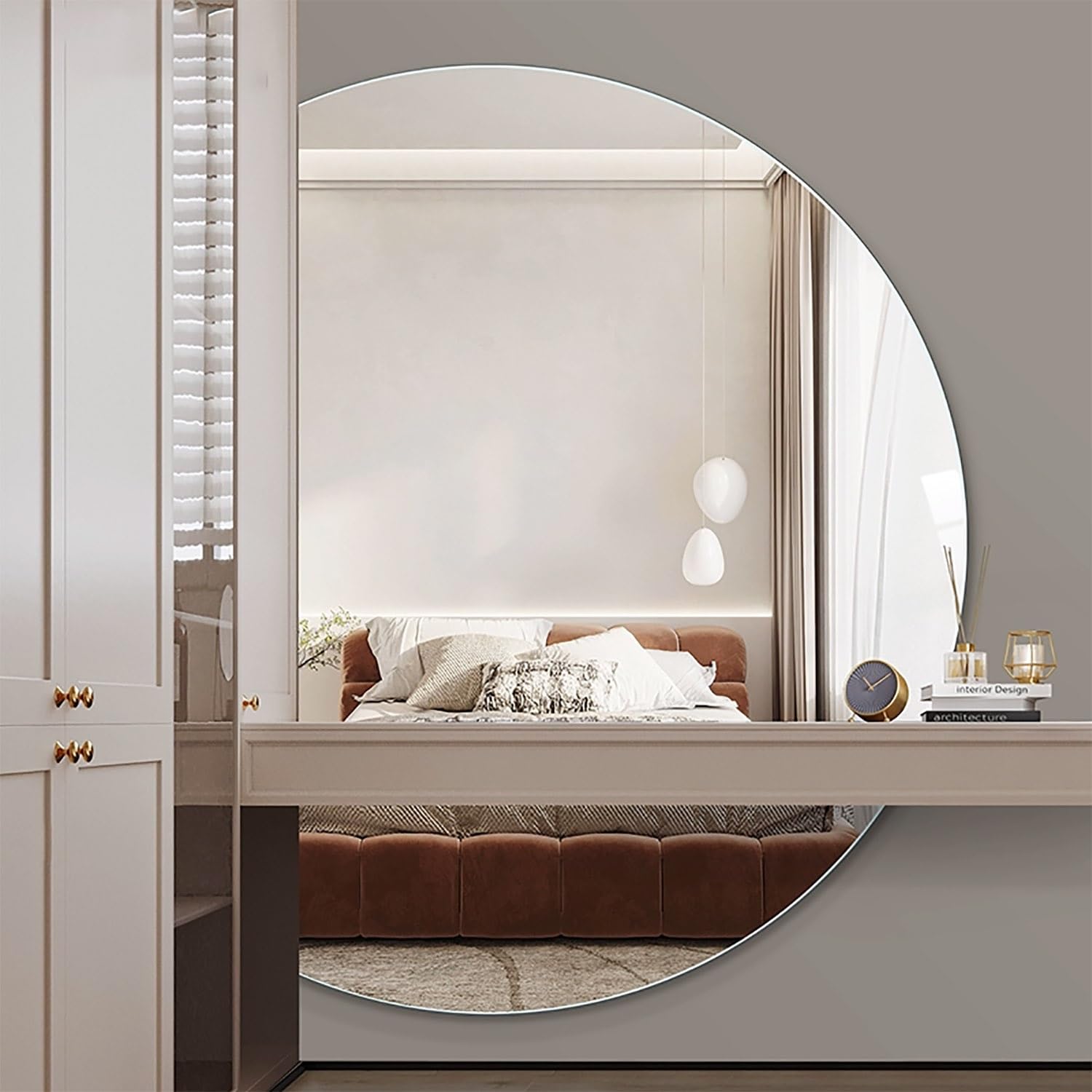 WJFTODAY 47" Modern LED Bathroom Mirror - Anti-Fog Wall Mounted Vanity Mirror with Smart Touch Control, 3-Color Dimming, Stylish Semicircle Design (Right Cut 35" / Left Cut 43")