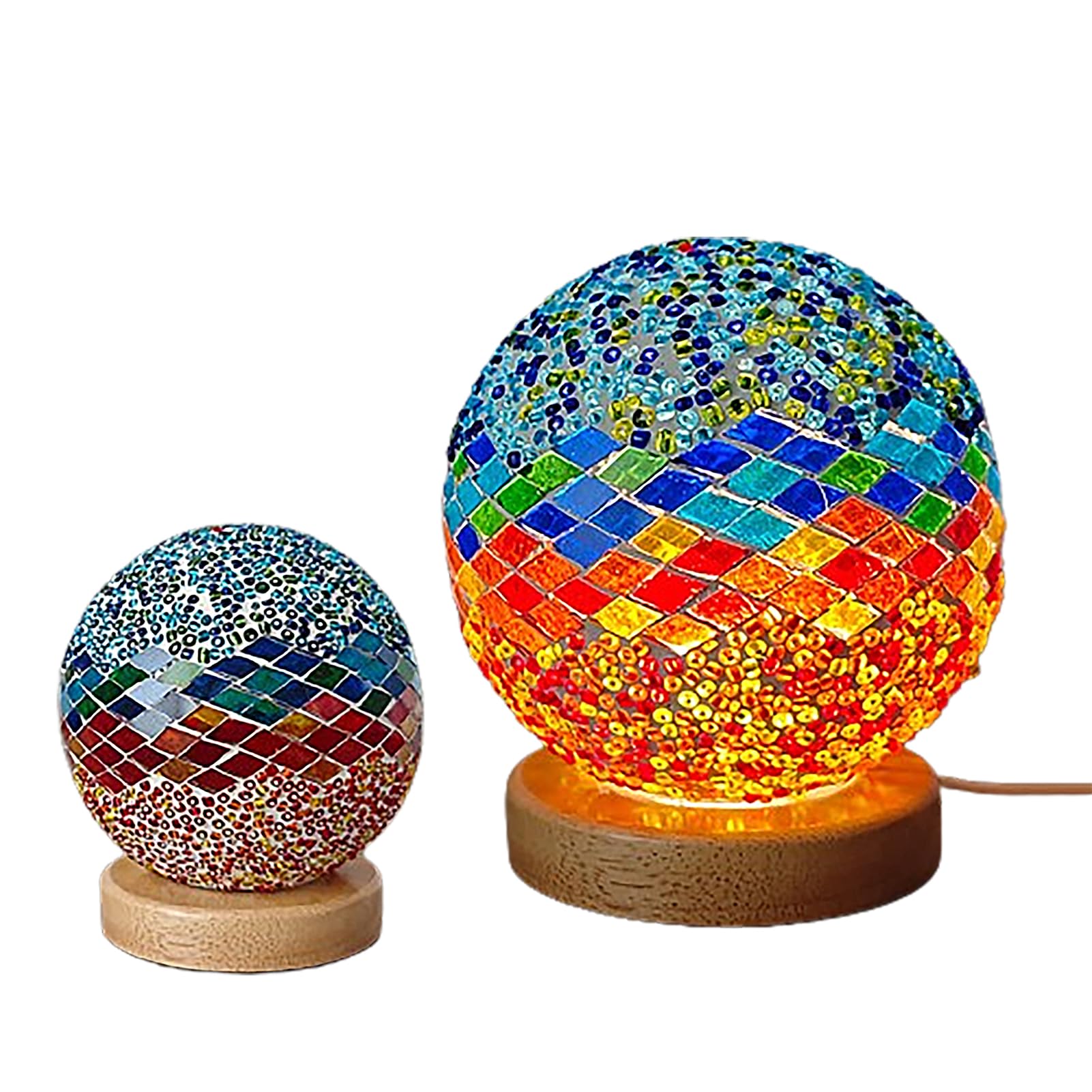 Bohemian Style Table Lamp Night Light Wooden Base Glass Lamp Bohemian Night Light Retro and Stylish Moroccan Night Light Bohemian Decor for Home Living Room Bedroom