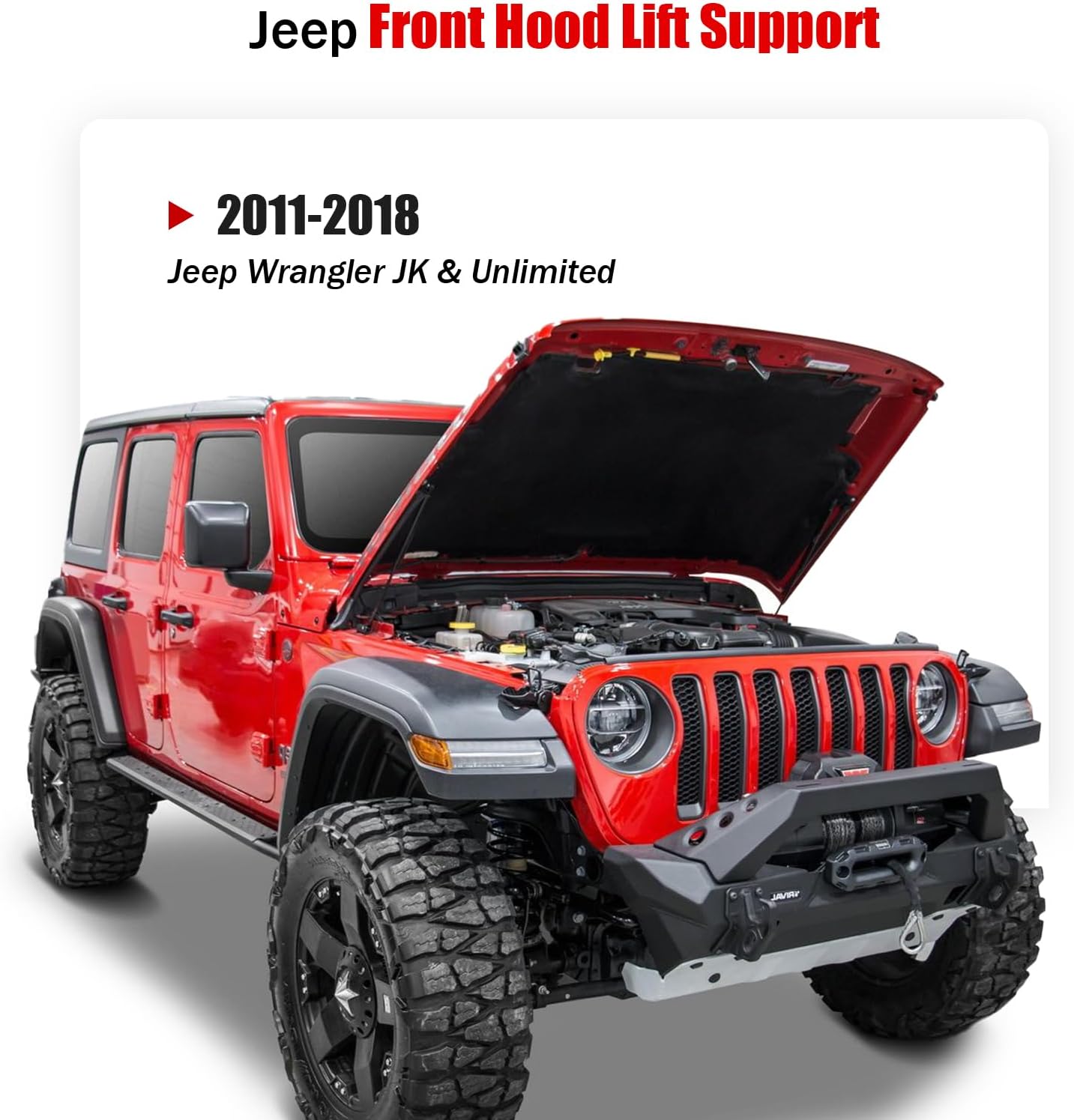 IAQWE Hood Lift Support for Jeep Wrangler JK & Unlimited 2011-2018, 21-20002 Front Bonnet Gas Struts Engine Cover Shocks Assist Kit, 2 Pcs