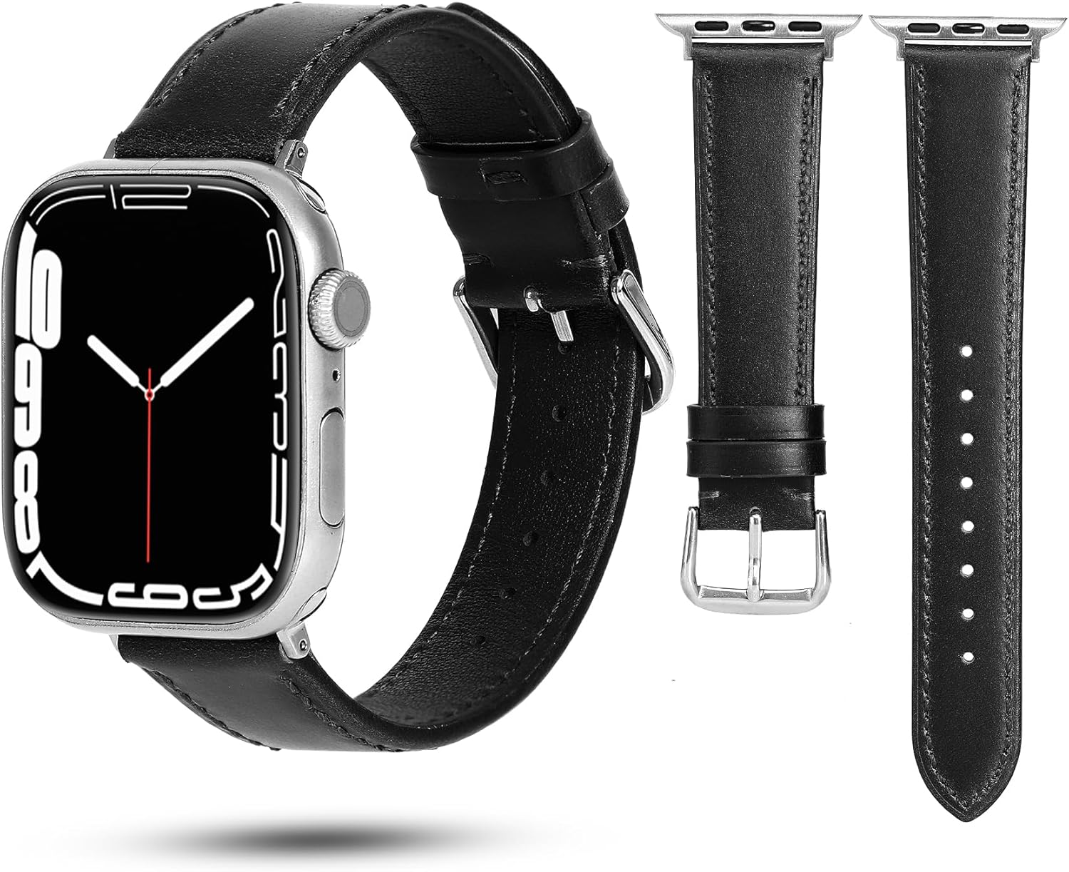 Soft Top-Grain Leather Watch Band Men Women, Compatible with All Apple Watch Series, Breathable, Sweat-Resistant iWatch Strap