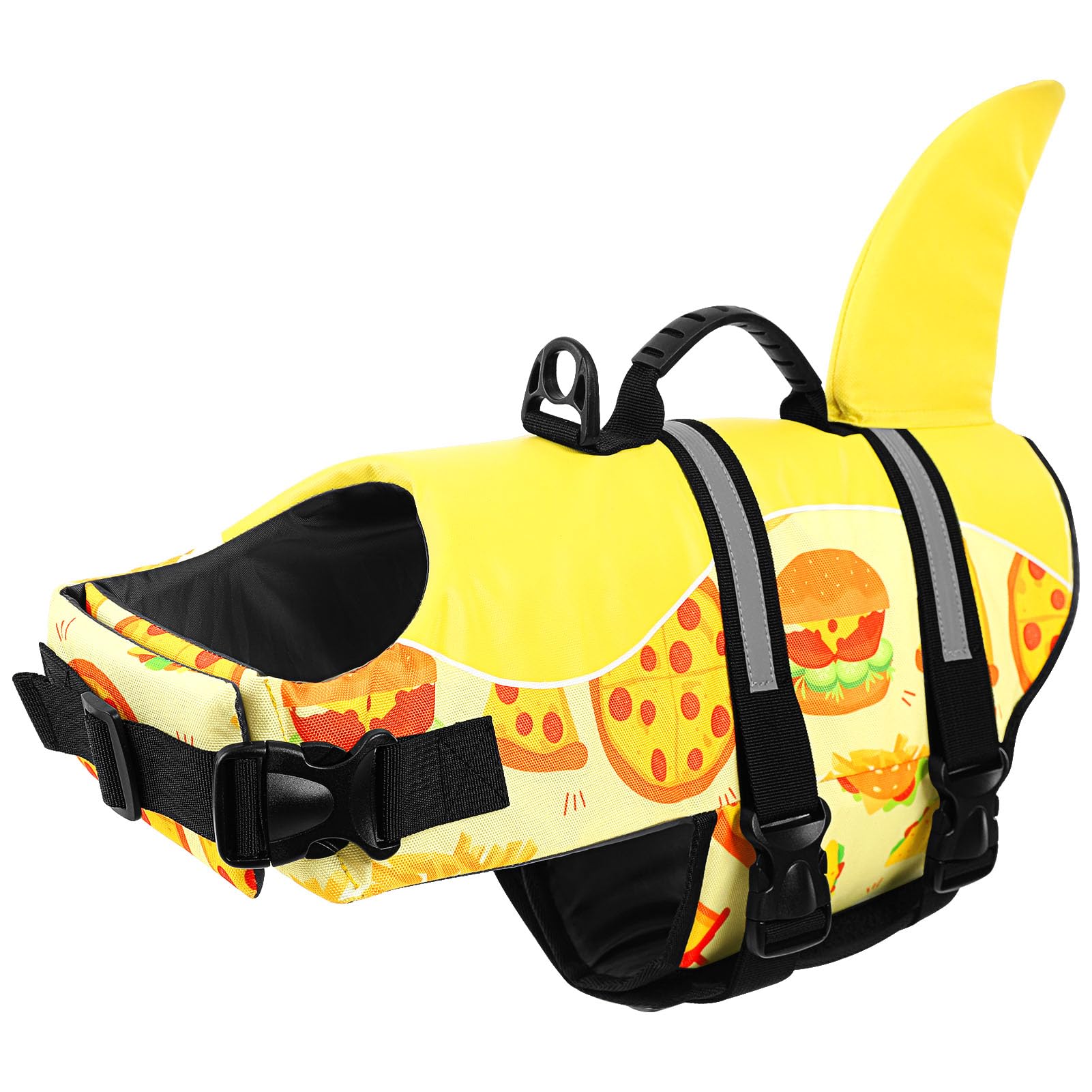 CITÉTOILE Salvagente per Cane, Giubbotto Salvagente per Cani, Ripstop Regolabile Squalo Giubbotto di salvataggio, Leggero e Sicuro per Gli Sport Acquatici, hamburger, XS
