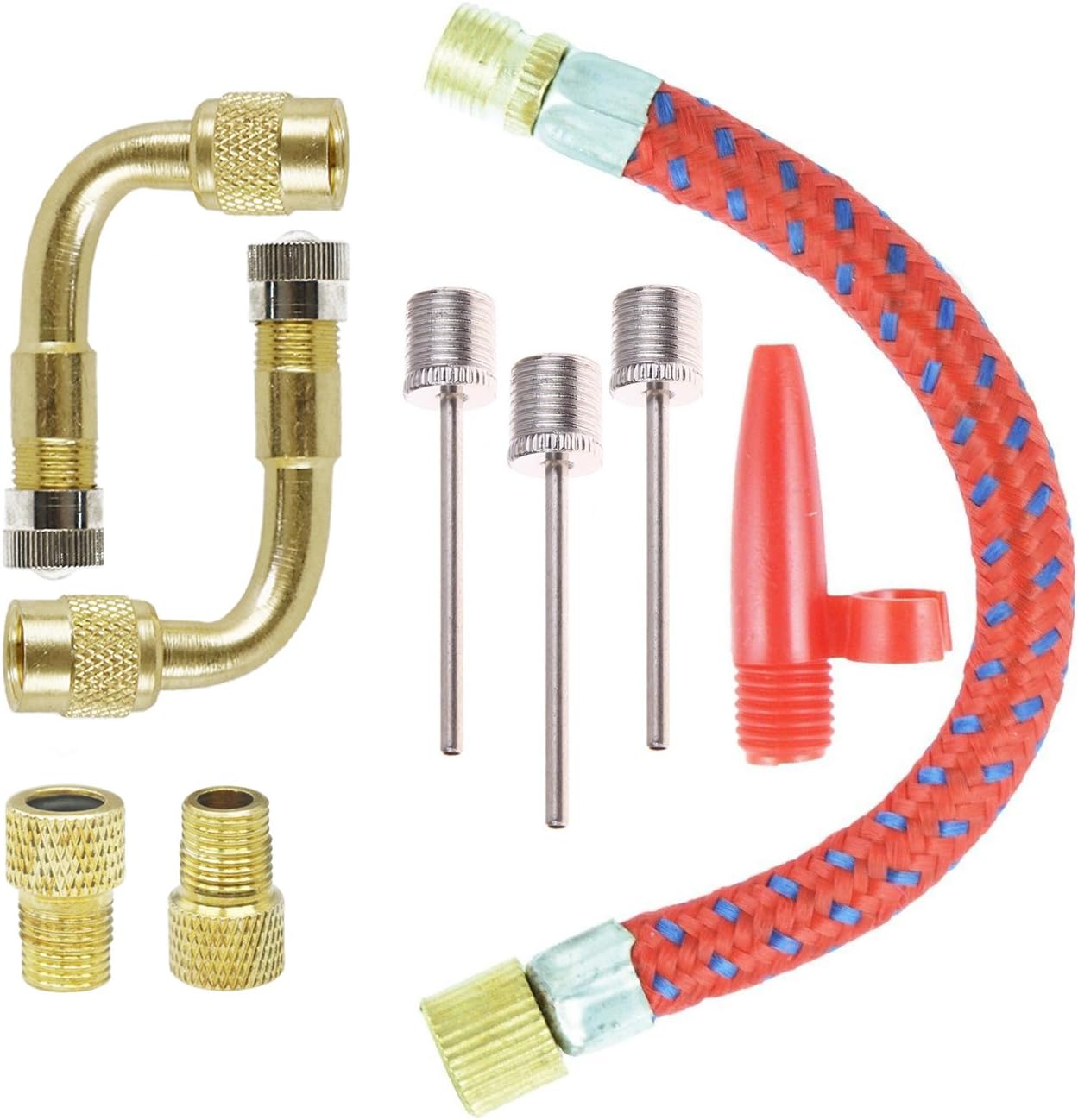 COSORO Inflator Pump Adaptor Set Kit 9 Pieces，Elbow Extender and Valve Converter Pieces and Inflating Needles，Adaptor Set for Football Basketball