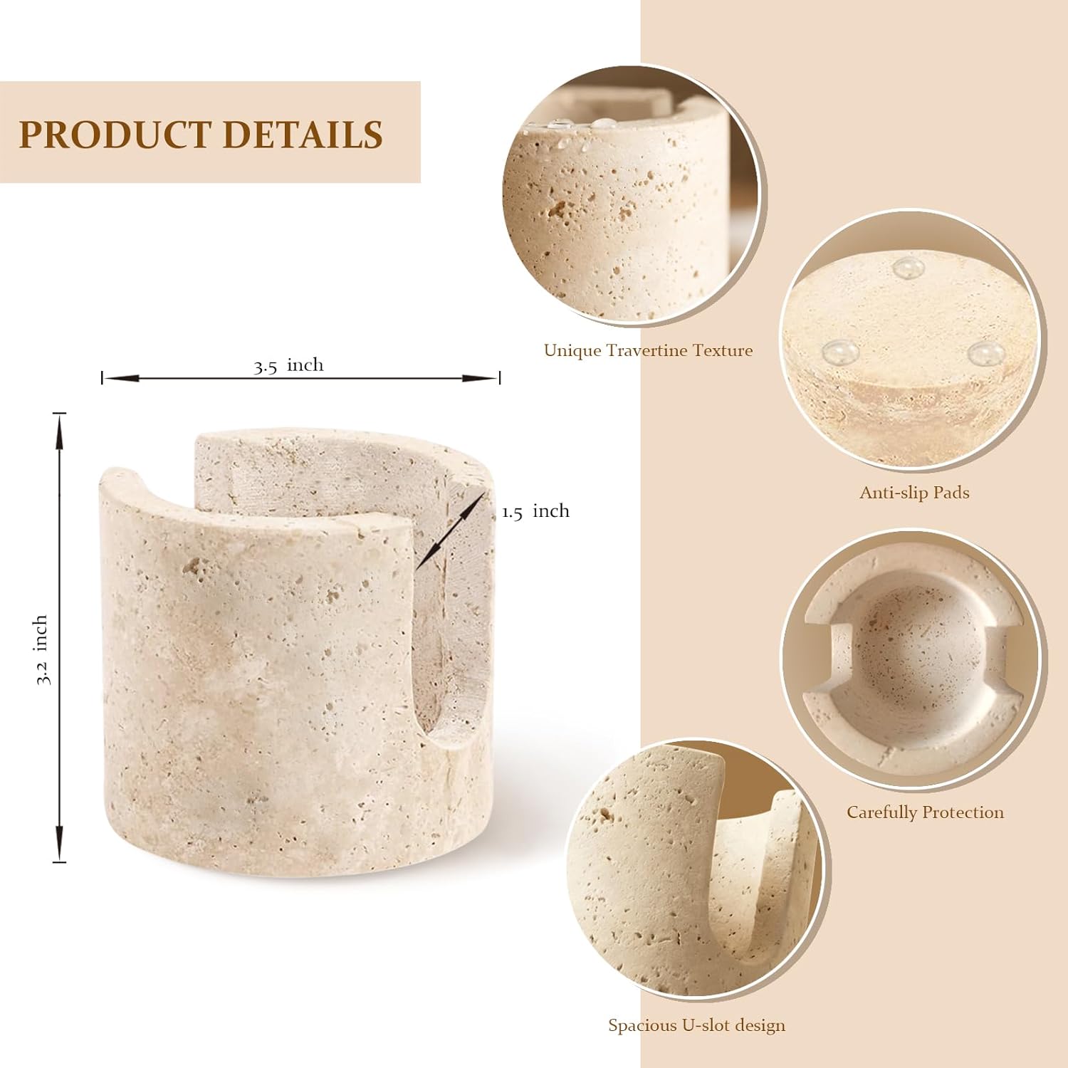 Stone Sponge Holder for Kitchen Sink with 12 Pack Biodegradable Kitchen Sponges, Natural Travertine Sink Caddy, Quick Dry Absorbent Tray, Non Slip Countertop Organizer